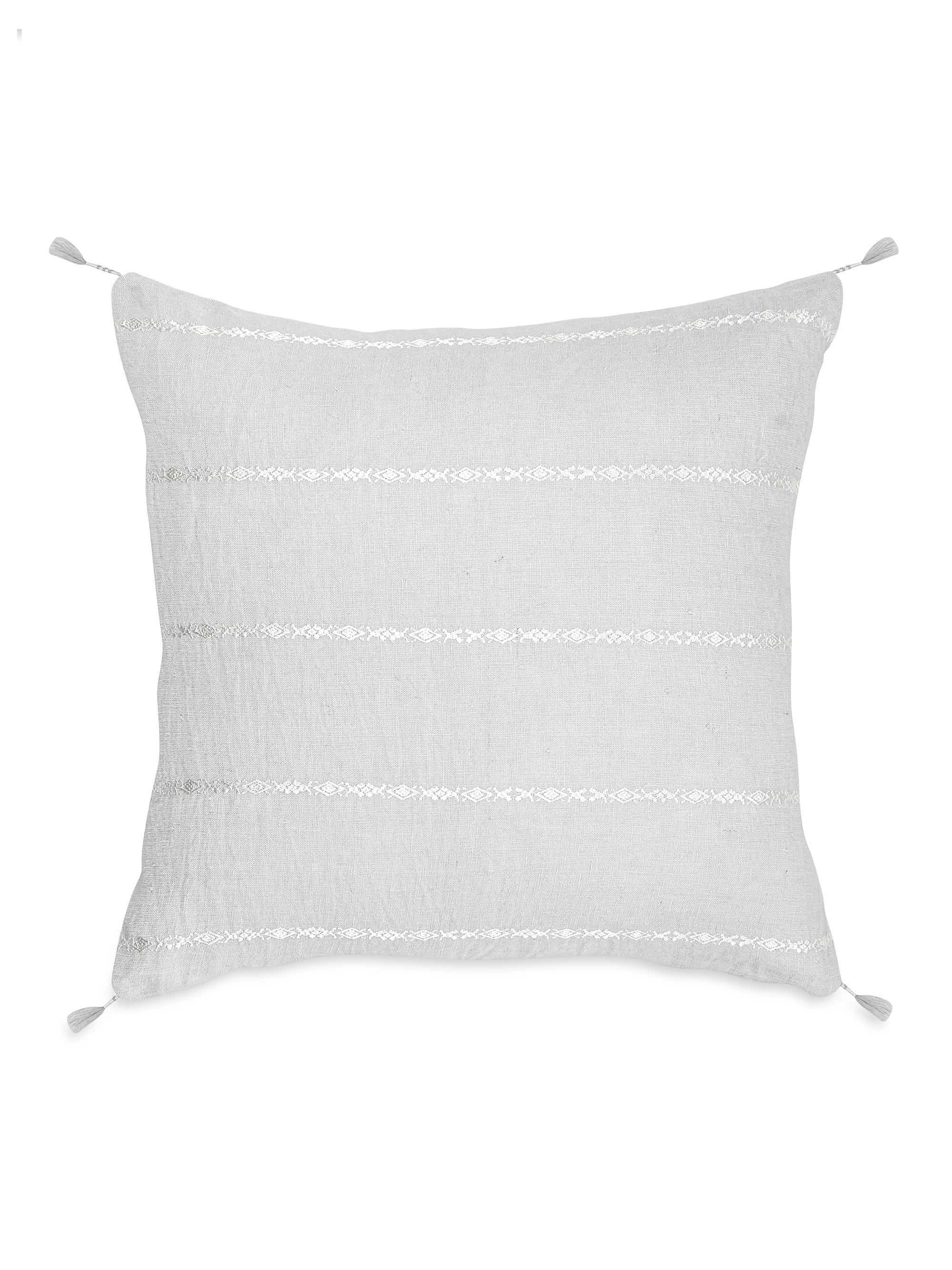 Anaya So Soft Linen Embroidered Stripes Pillow - Grey And White