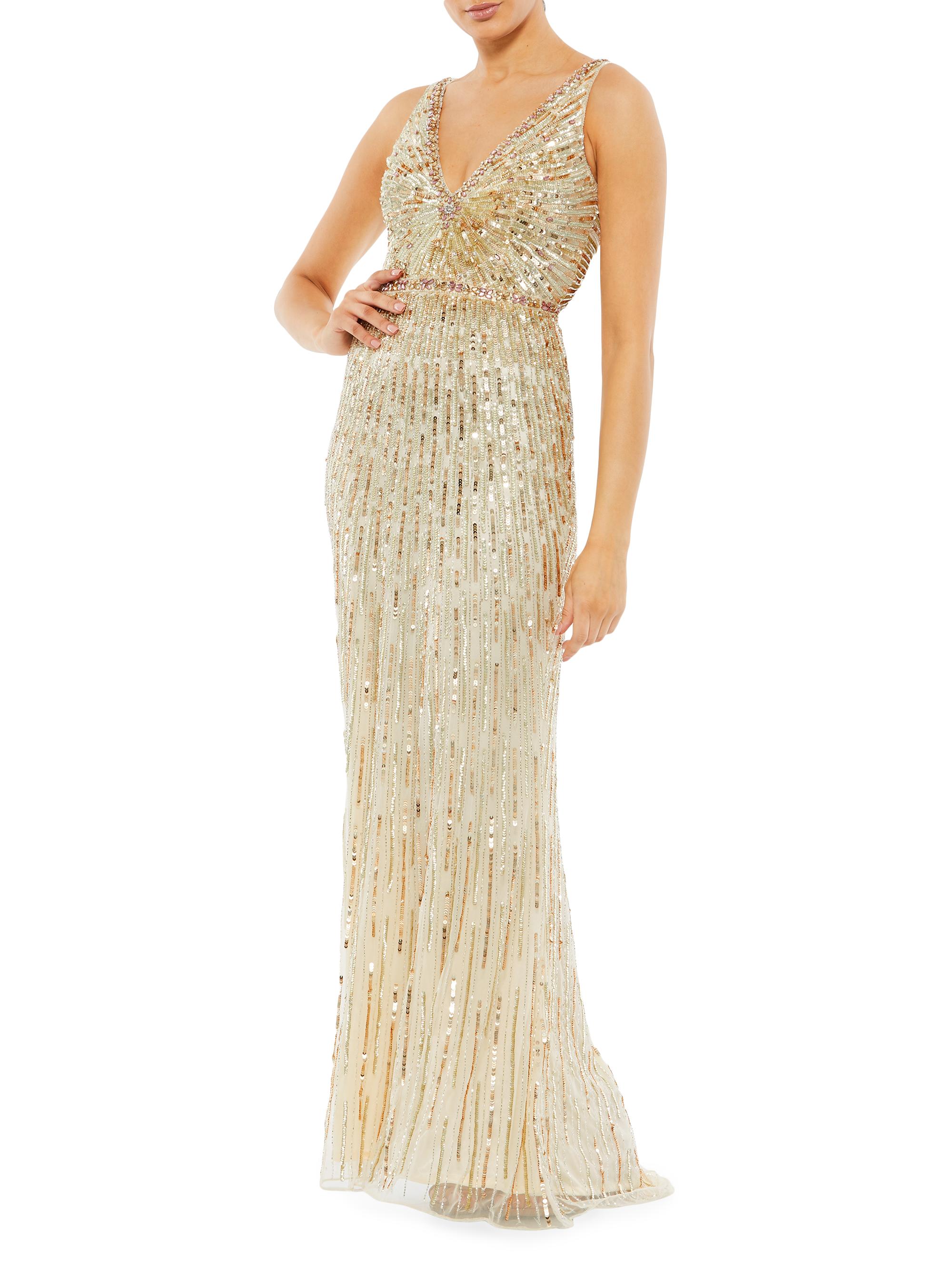 Mac Duggal Women's Starburst Beaded Gown - Beige