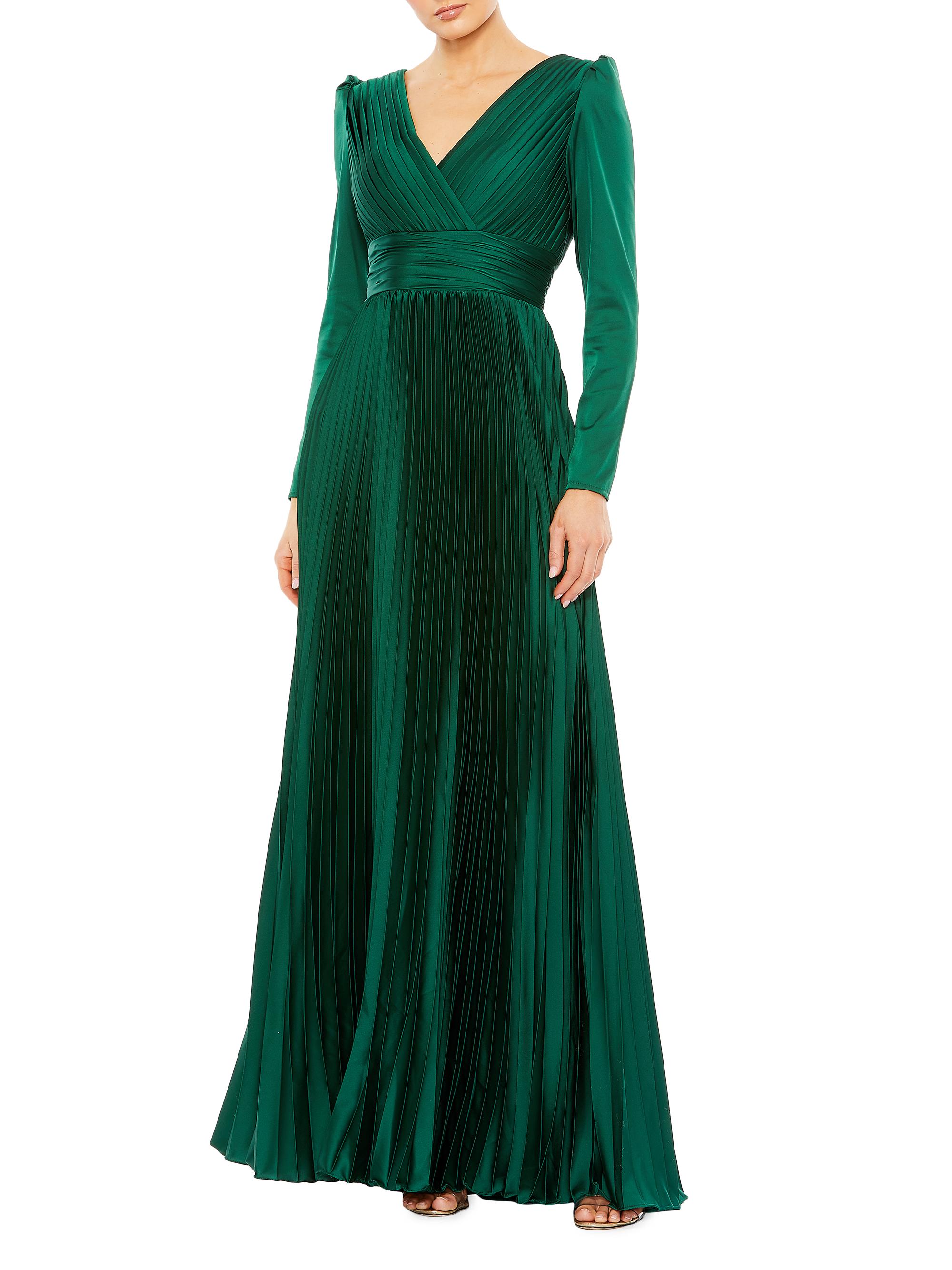 Mac Duggal Women's Ieena Pleated V-Neck Gown - Emerald
