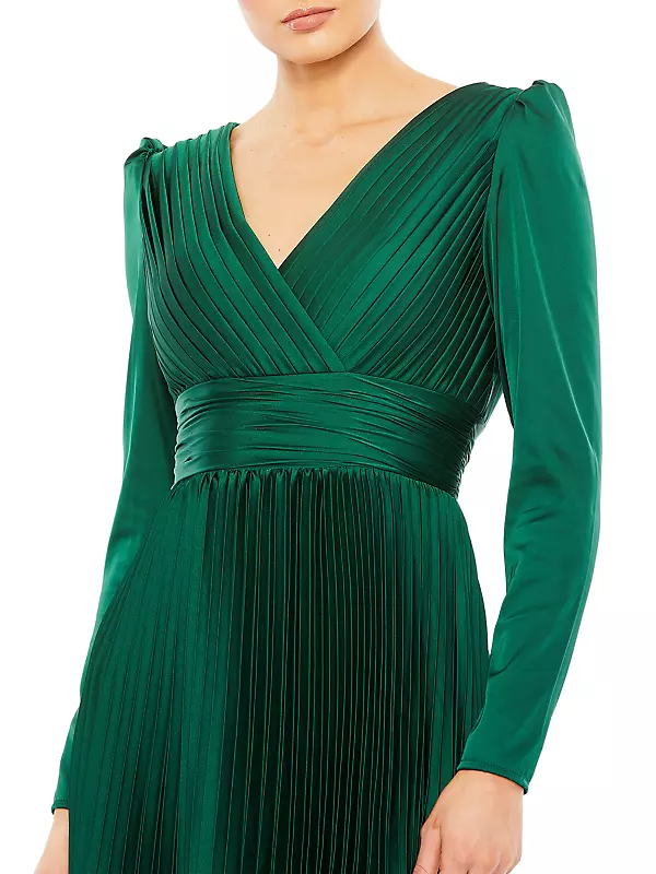 Ieena Pleated V-Neck Gown