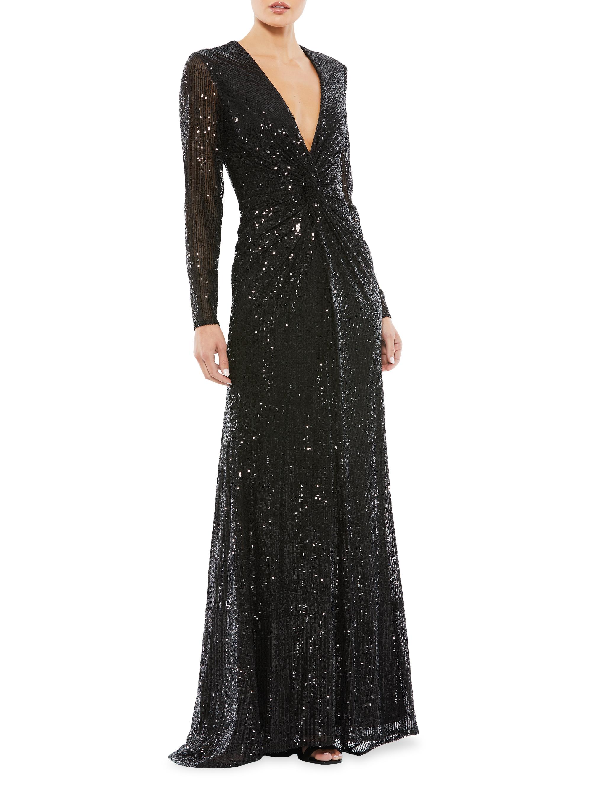 Mac Duggal Women's Knotted Sequin Gown - Silver