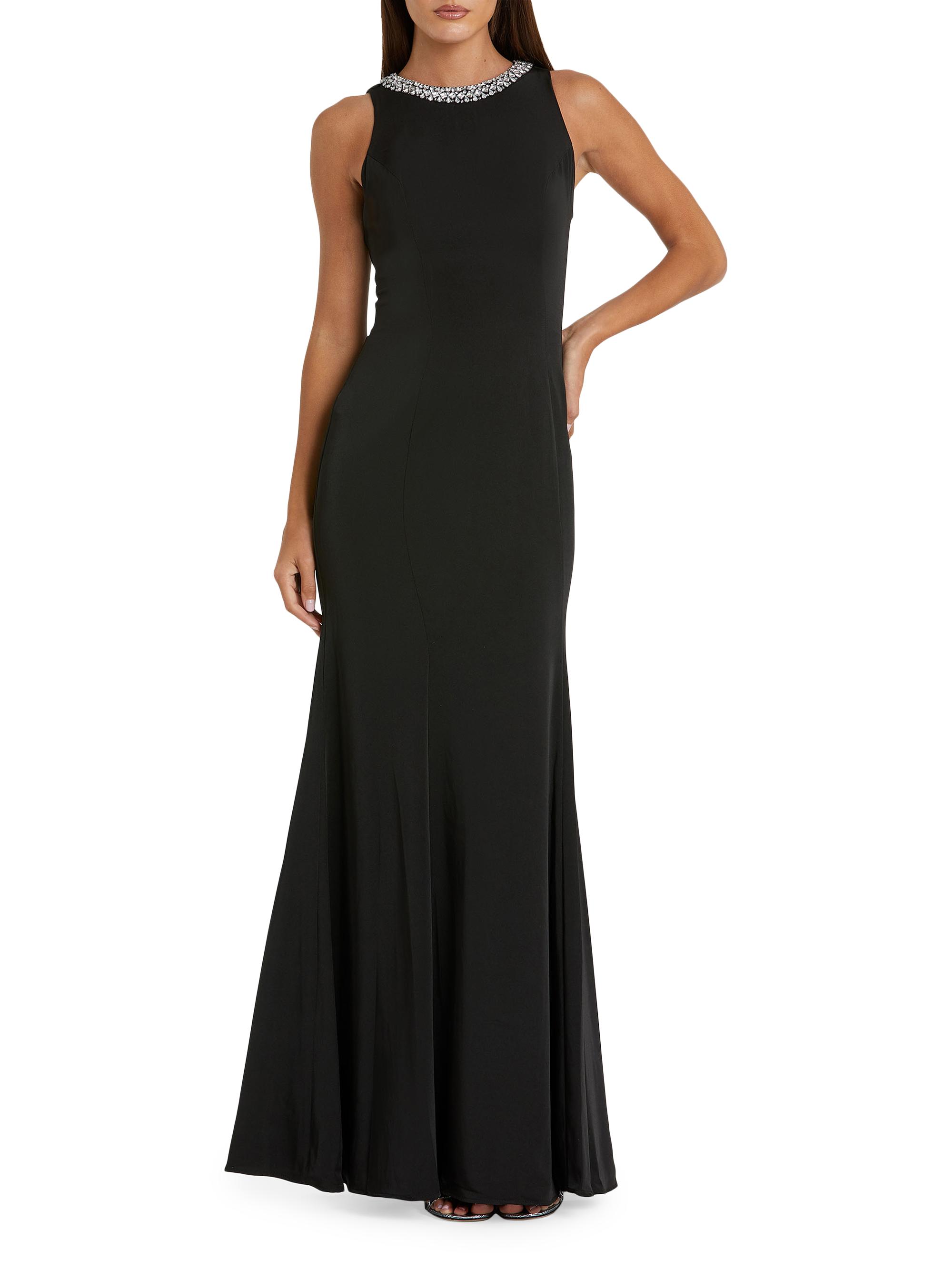 Mac Duggal Women's Ieena Embellished Neck Satin Trumpet Gown - Black