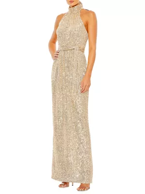 Mac Duggal Women's Ieena Sequined Halter Gown - Champagne