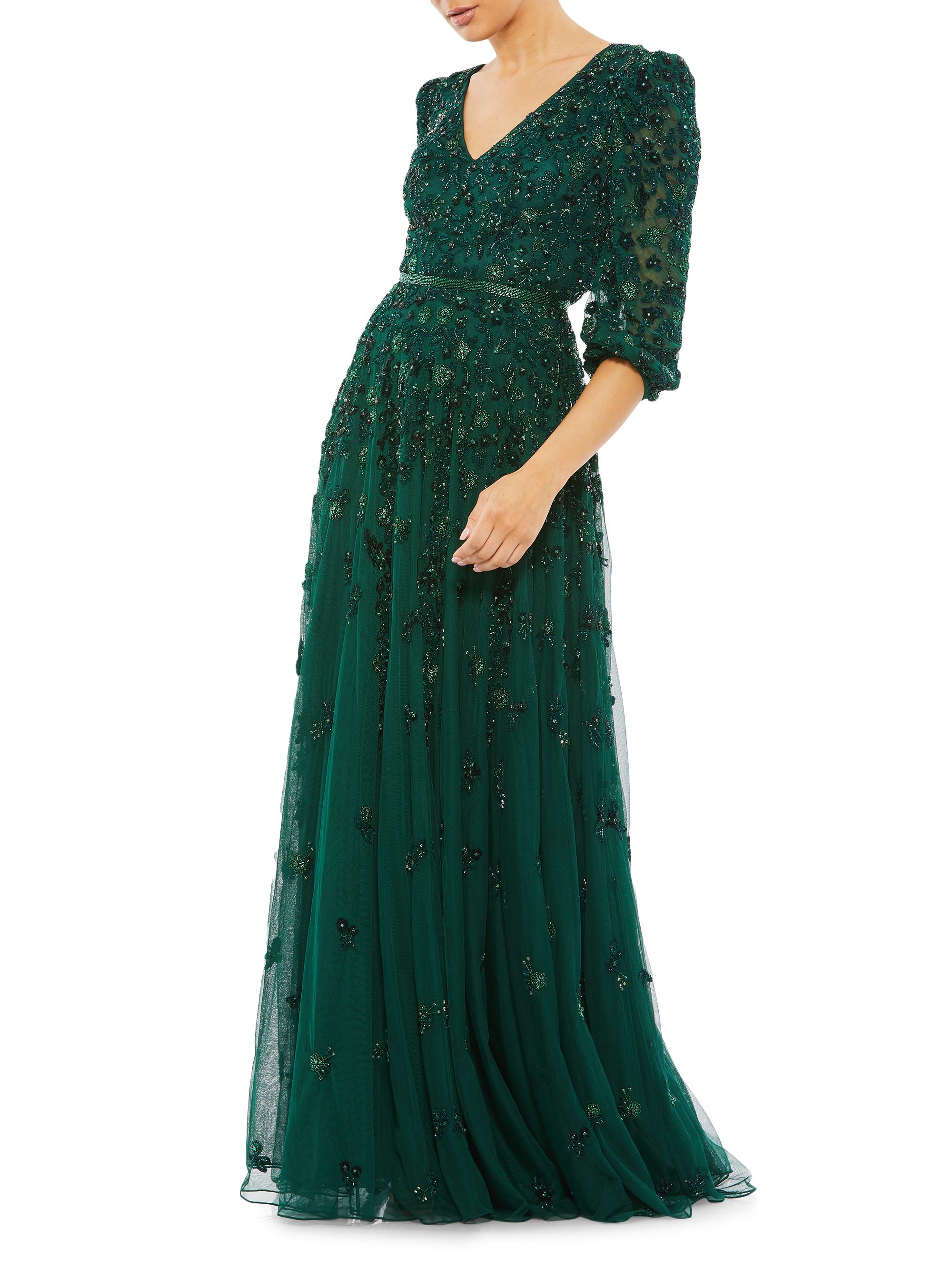 Mac Duggal Women's Beaded Floor-Length Gown - Deep Emerald