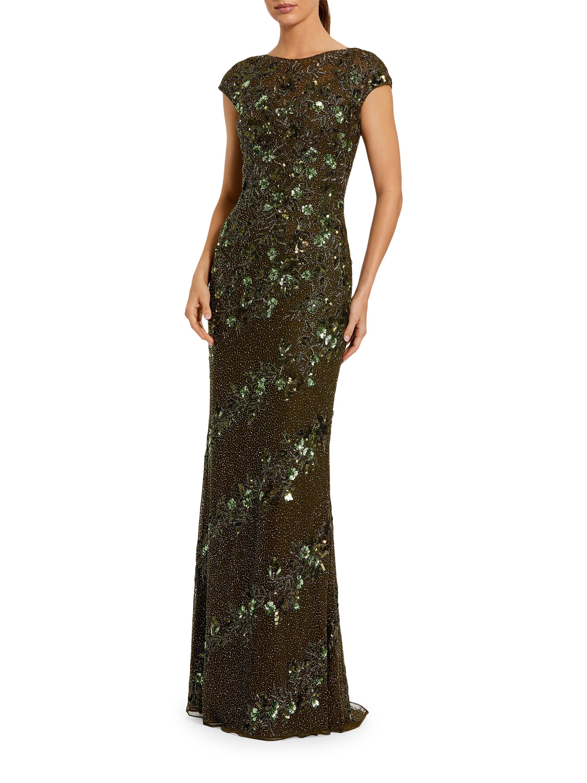 Mac Duggal Women's Sequined Ruched One-Shoulder Gown - Olive - Size 6