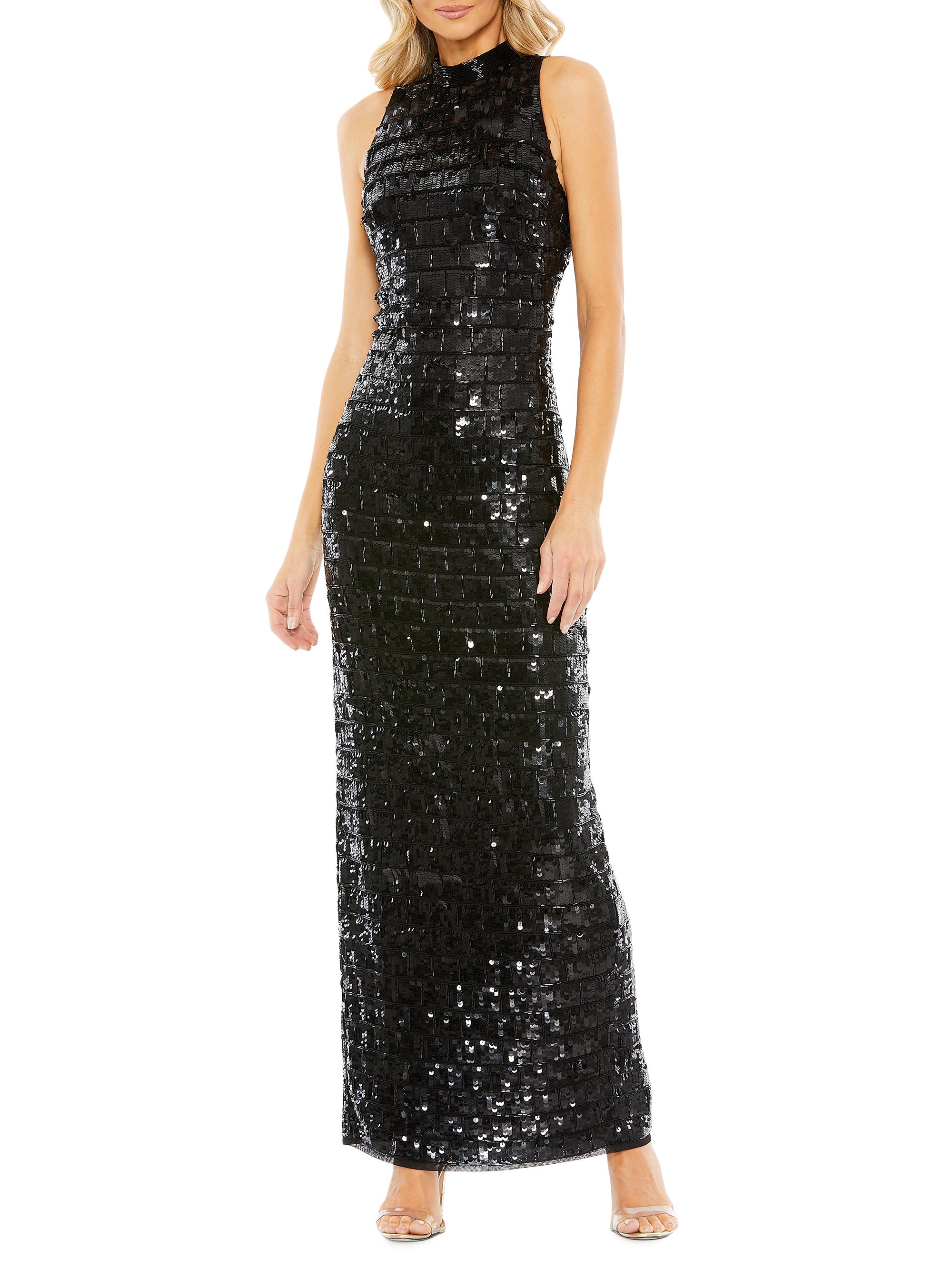 Mac Duggal Women's Sequin Grid Column Gown - Taupe