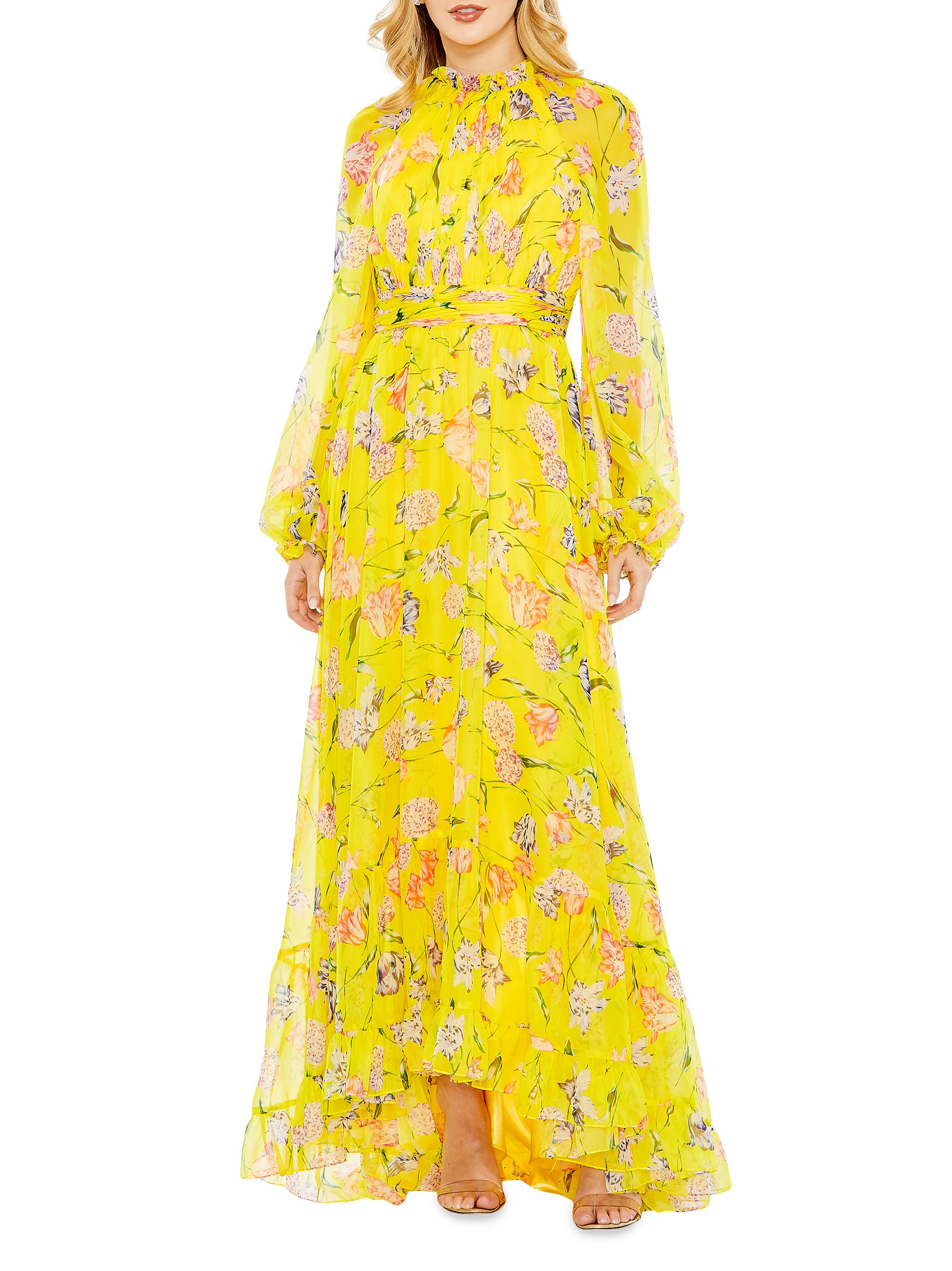 Mac Duggal Women's Floral Chiffon Ruffled Gown - Yellow Multi
