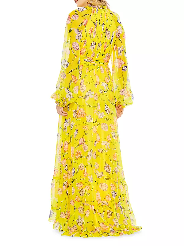 Floral Chiffon Ruffled Gown