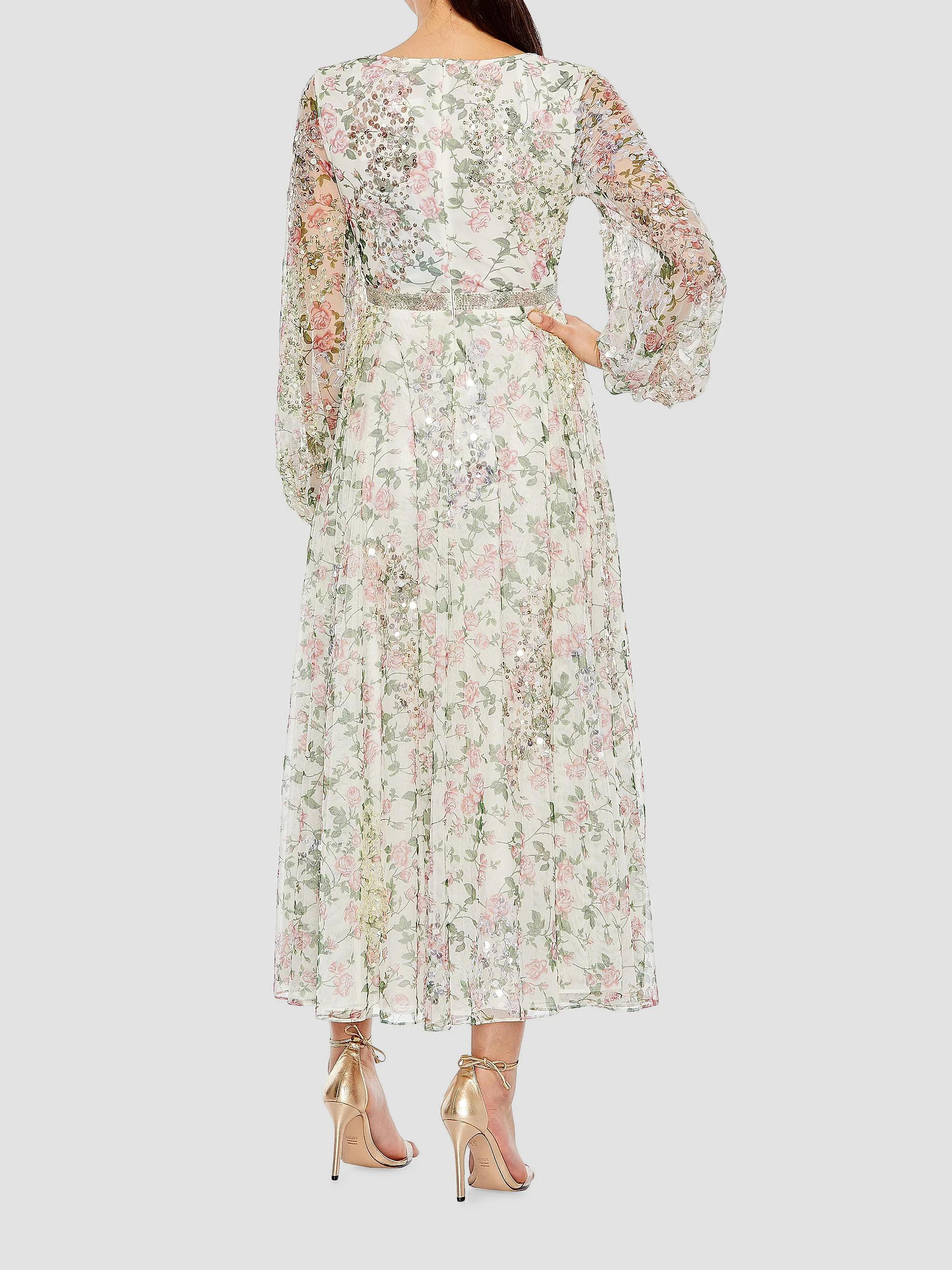 Mac Duggal Cocktail Floral Midi-Dress