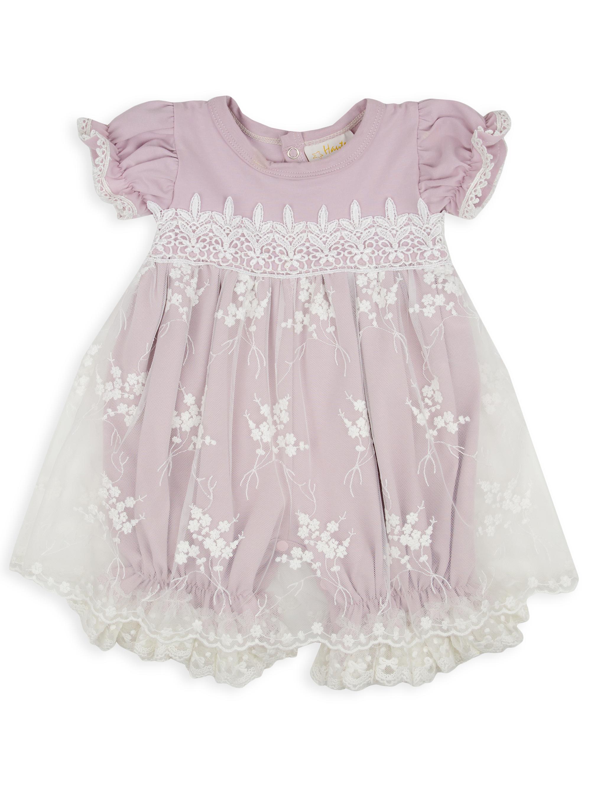 Haute Baby Baby Girl's Lilac Mist Lace-Trim Bubble Romper - Lilac 18 Months