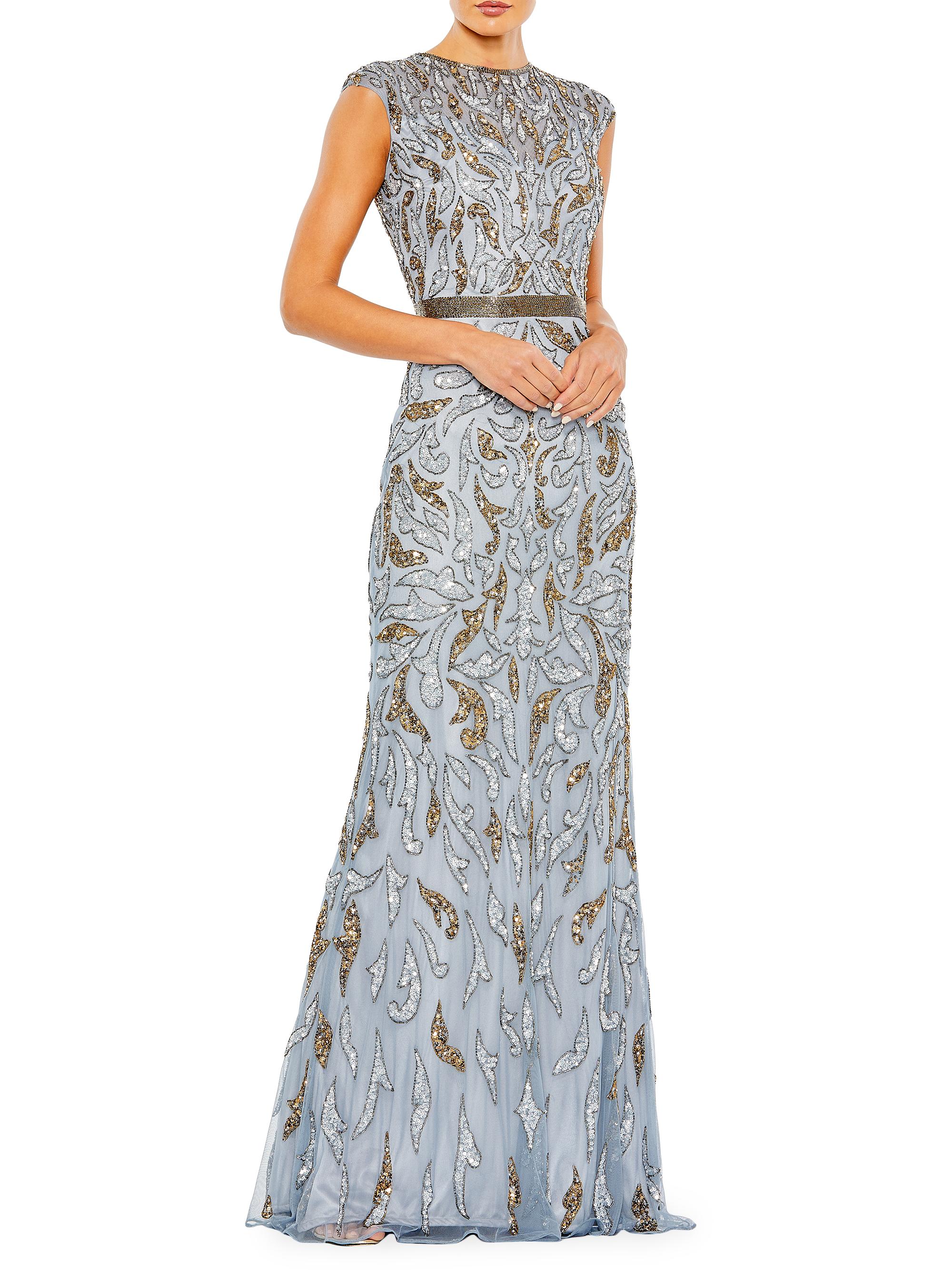Mac Duggal Women's Embellished Illusion Cap-Sleeve Column Gown - Silver