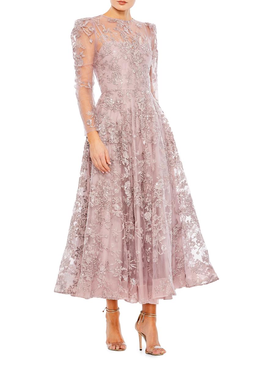 Mac Duggal Embroidered Illusion High-Neck A-Line Gown | Saks