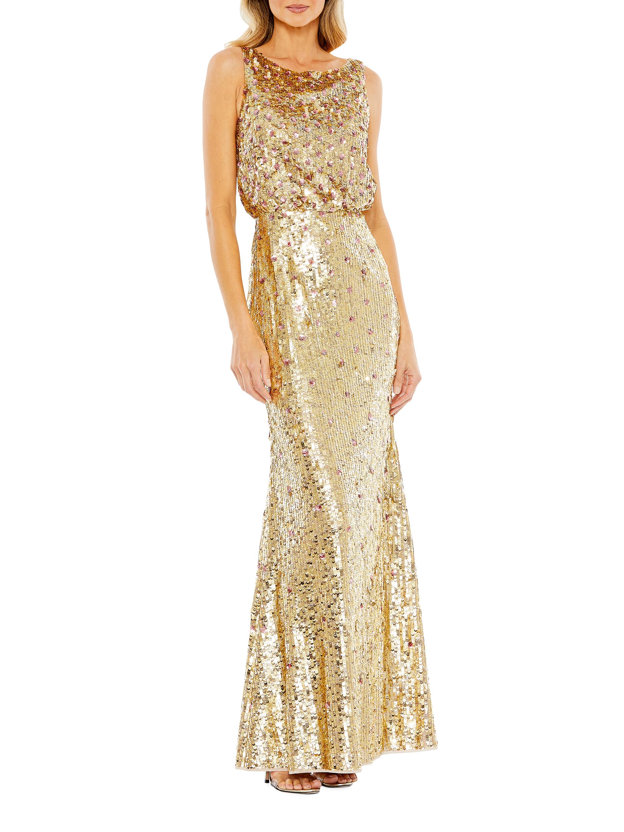 Mac Duggal Women's Sequin Sleeveless Boatneck Gown - Gold