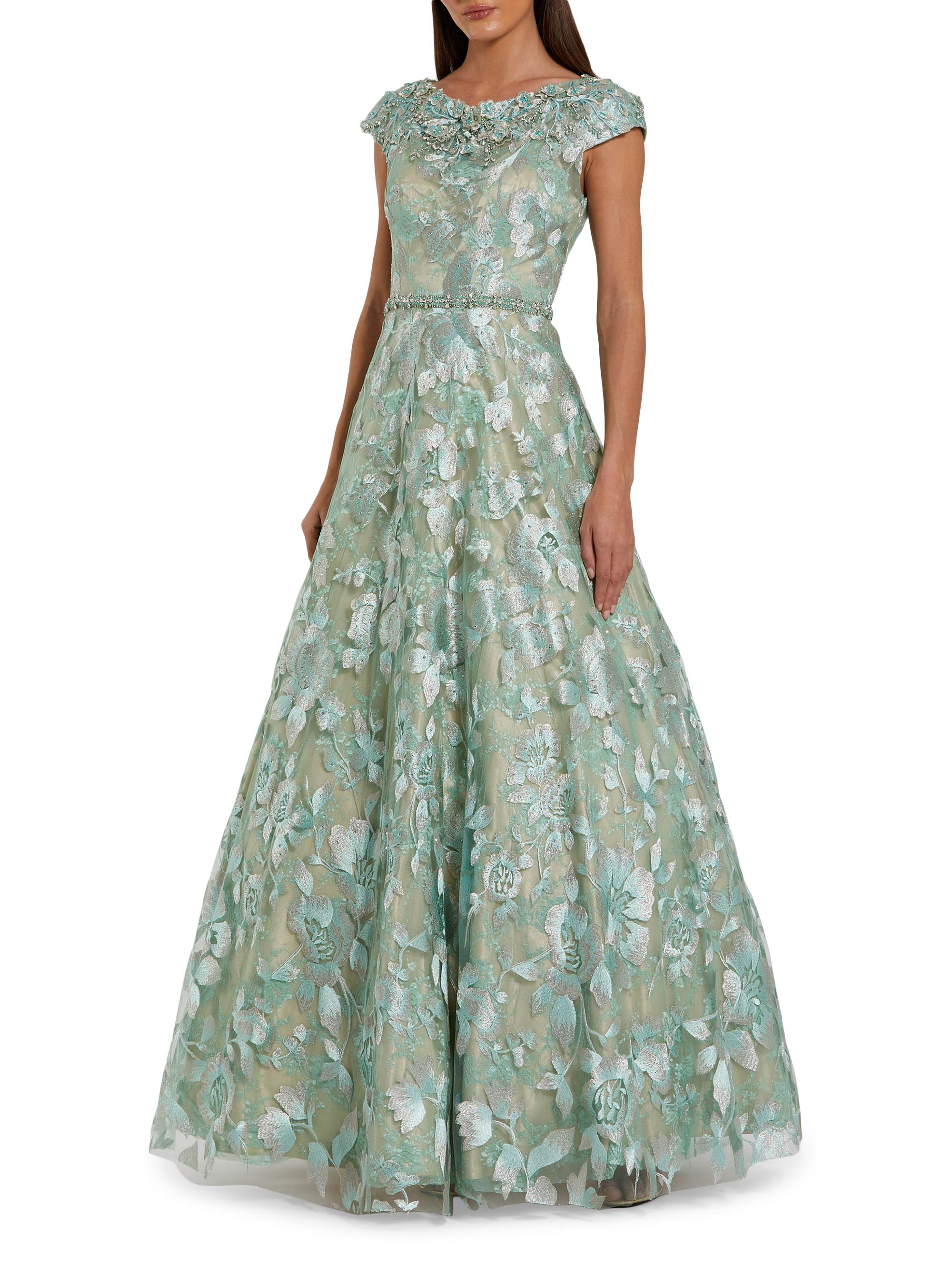 Mac Duggal Women's Embellished Cap-Sleeve High-Neck Gown - Sage