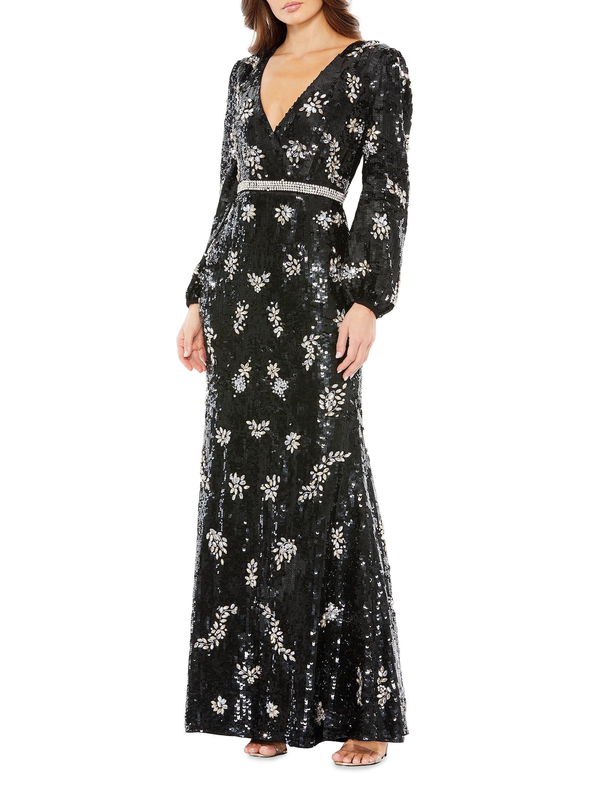 Mac Duggal Women's Embellished Wrap Bishop-Sleeve Gown - Black