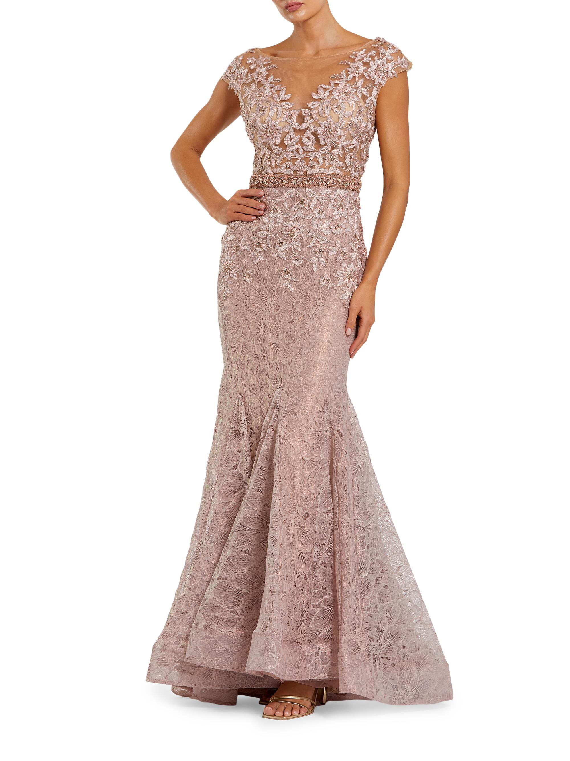 Mac Duggal Women's Illusion Beaded Mermaid Gown - Mocha | Thumbnail 4