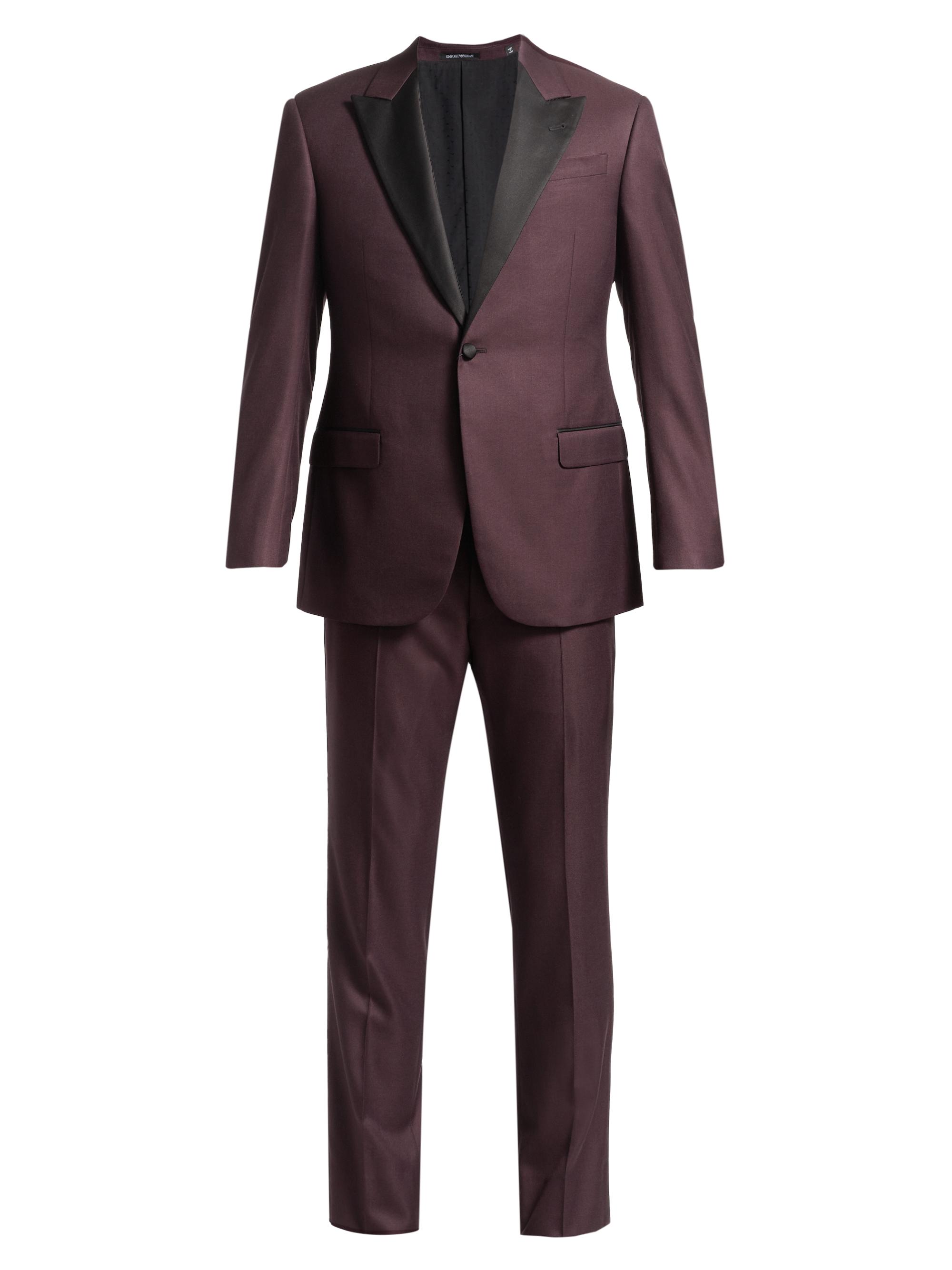 Emporio Armani Men's Micro Solid Wool-Blend Single-Breast Suit - Maroon