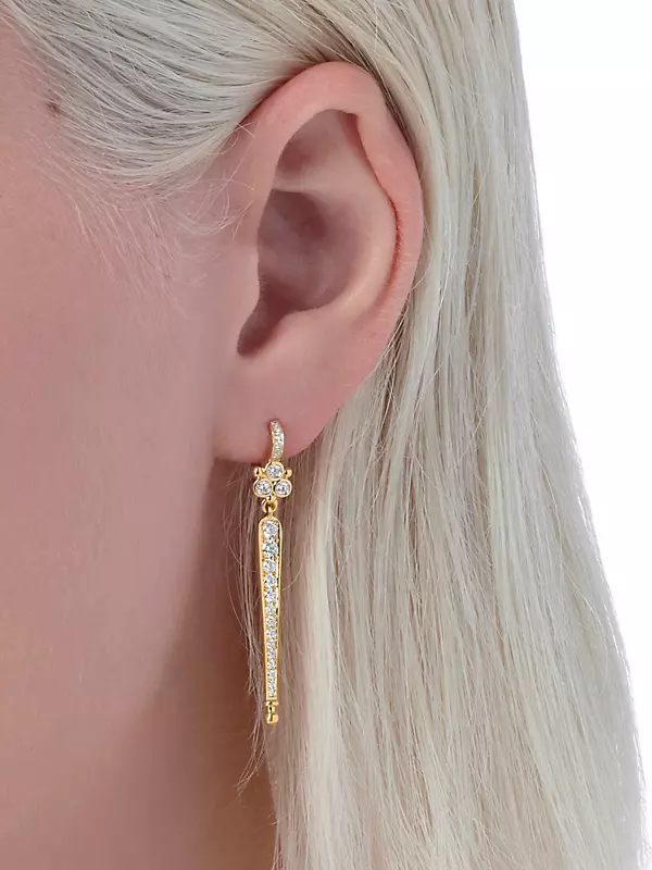 Temple Baton 18K Yellow Gold & Diamond Drop Earrings