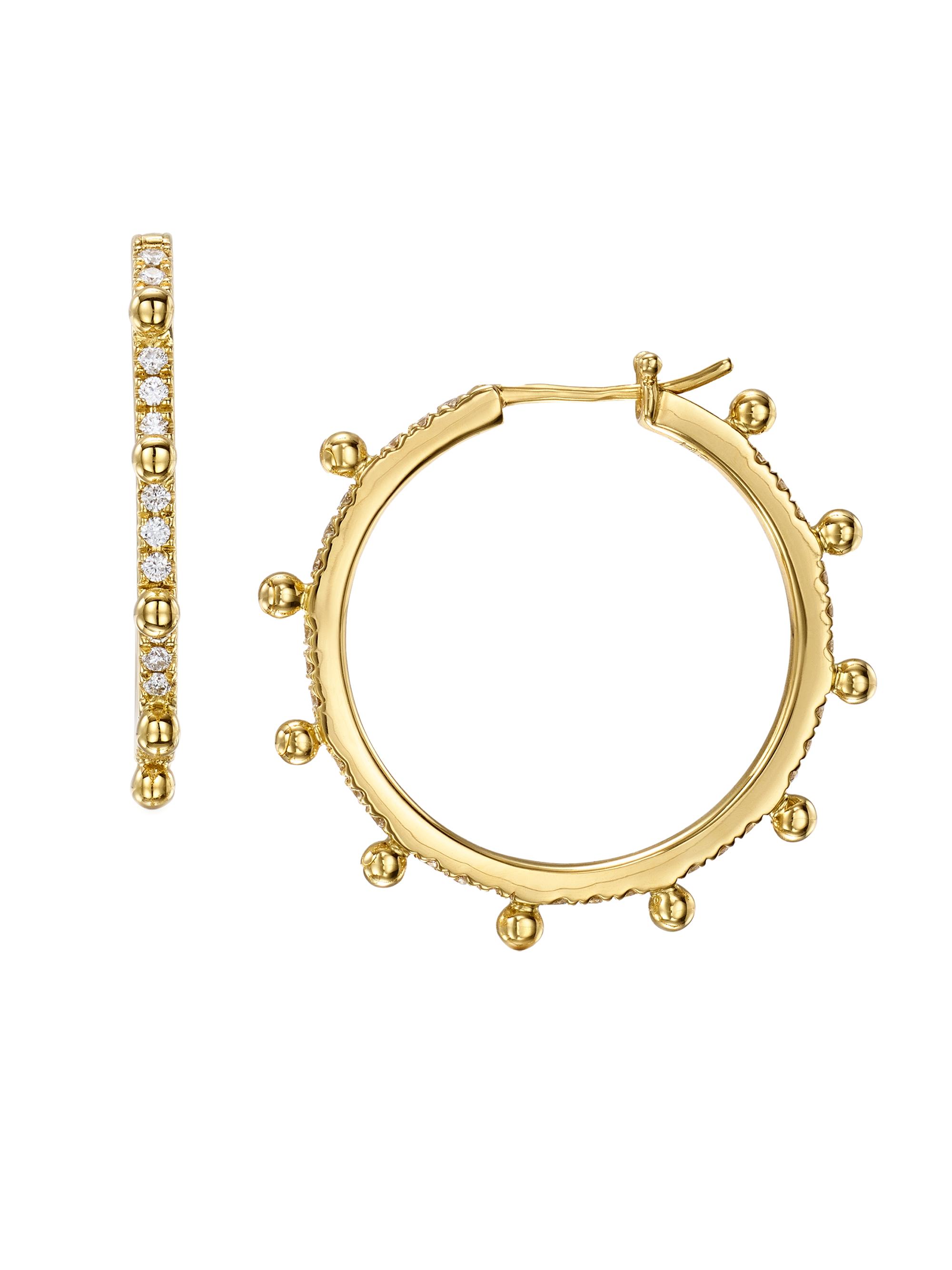 Temple St. Clair Women's Florence86 Florence91 18K Yellow Gold  Granulated Hoop Earrings - Yellow Gold
