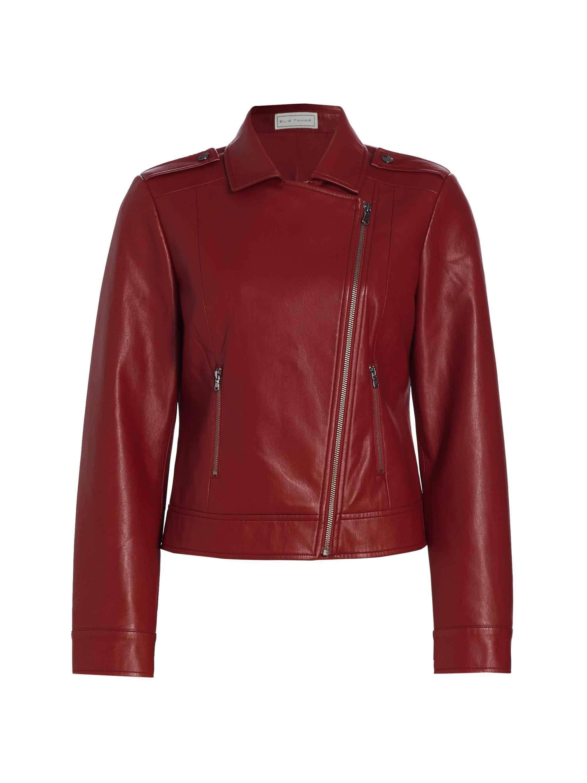 Elie Tahari Women's Faux Leather Moto Jacket - Garnet