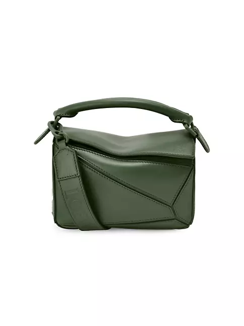 Loewe Puzzle Small Leather Belt Bag In Green,khaki
