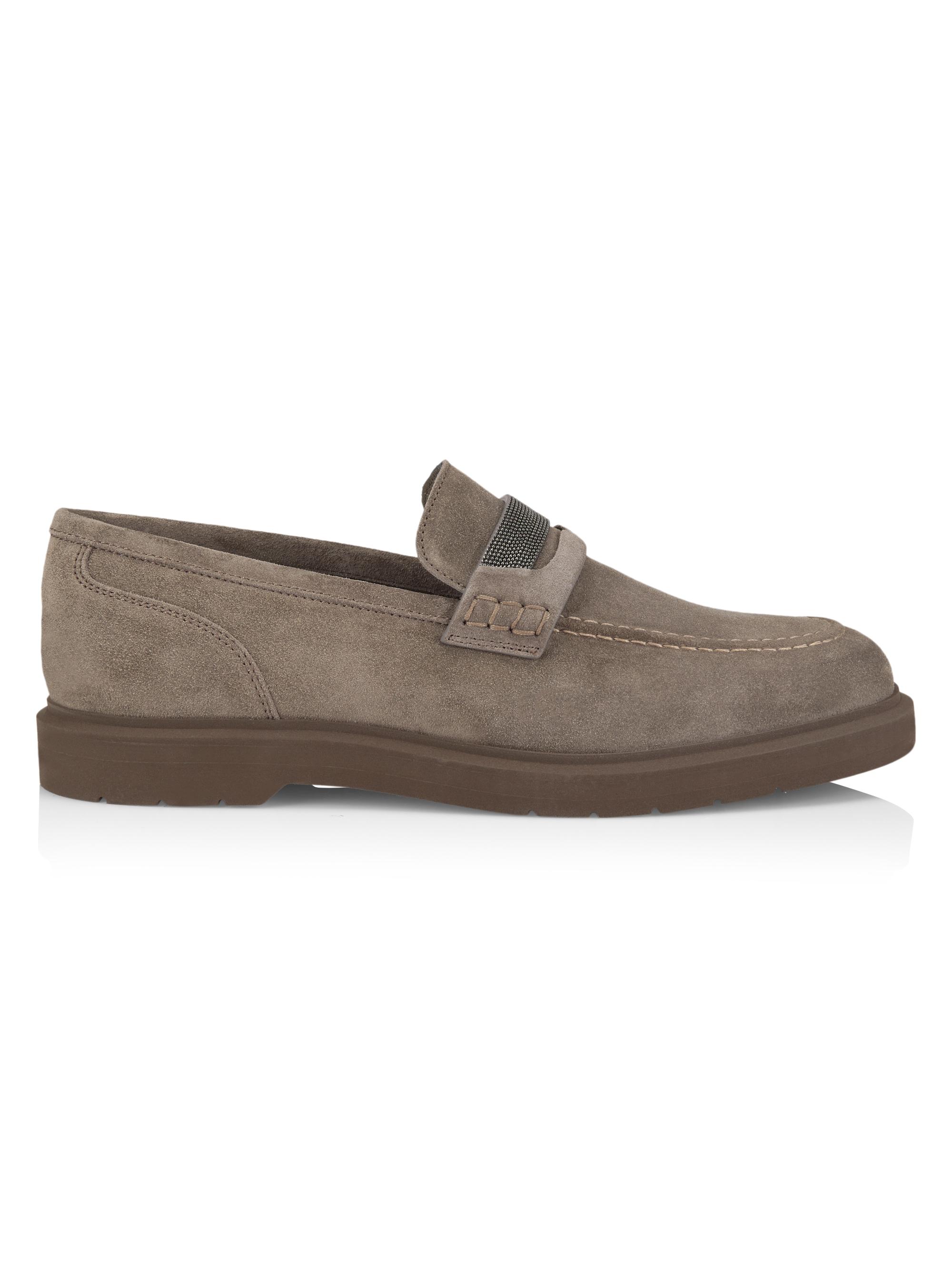 Brunello Cucinelli Women's Monili-Beaded Suede Loafers - Light Grey