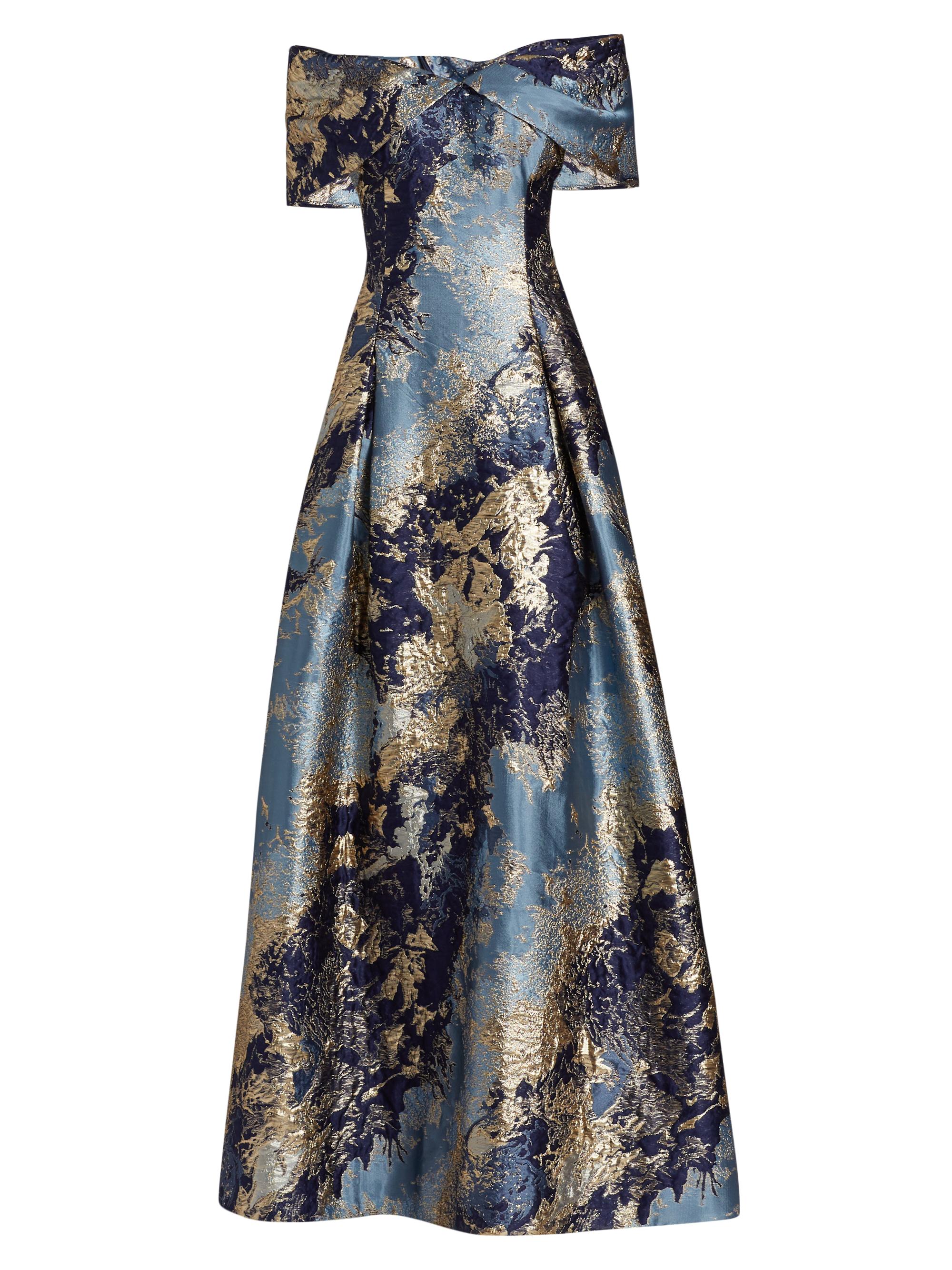 Teri Jon by Rickie Freeman Women's Metallic Floral Jacquard Gown - Blue Multi