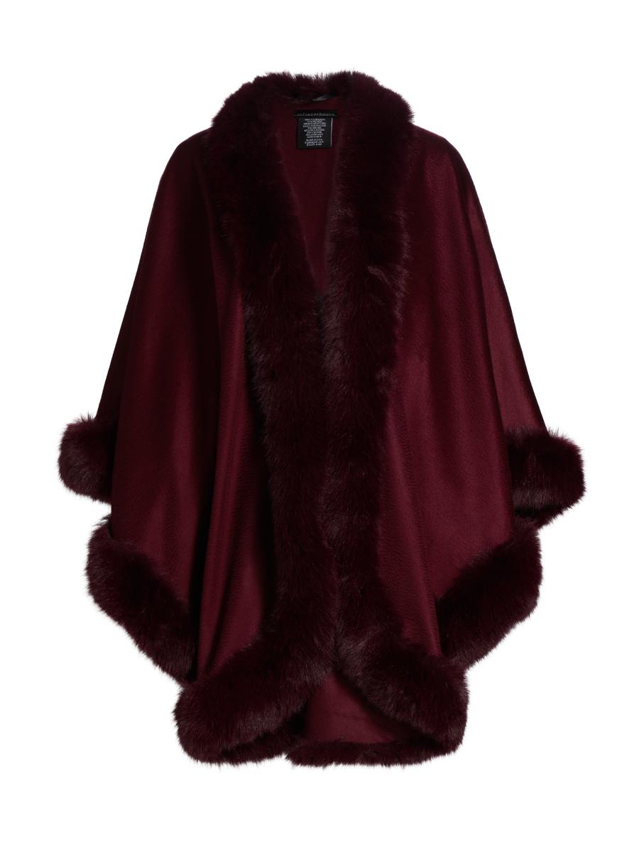 Sofia Cashmere Women's Faux Fur & Cashmere U-cape In Burgundy