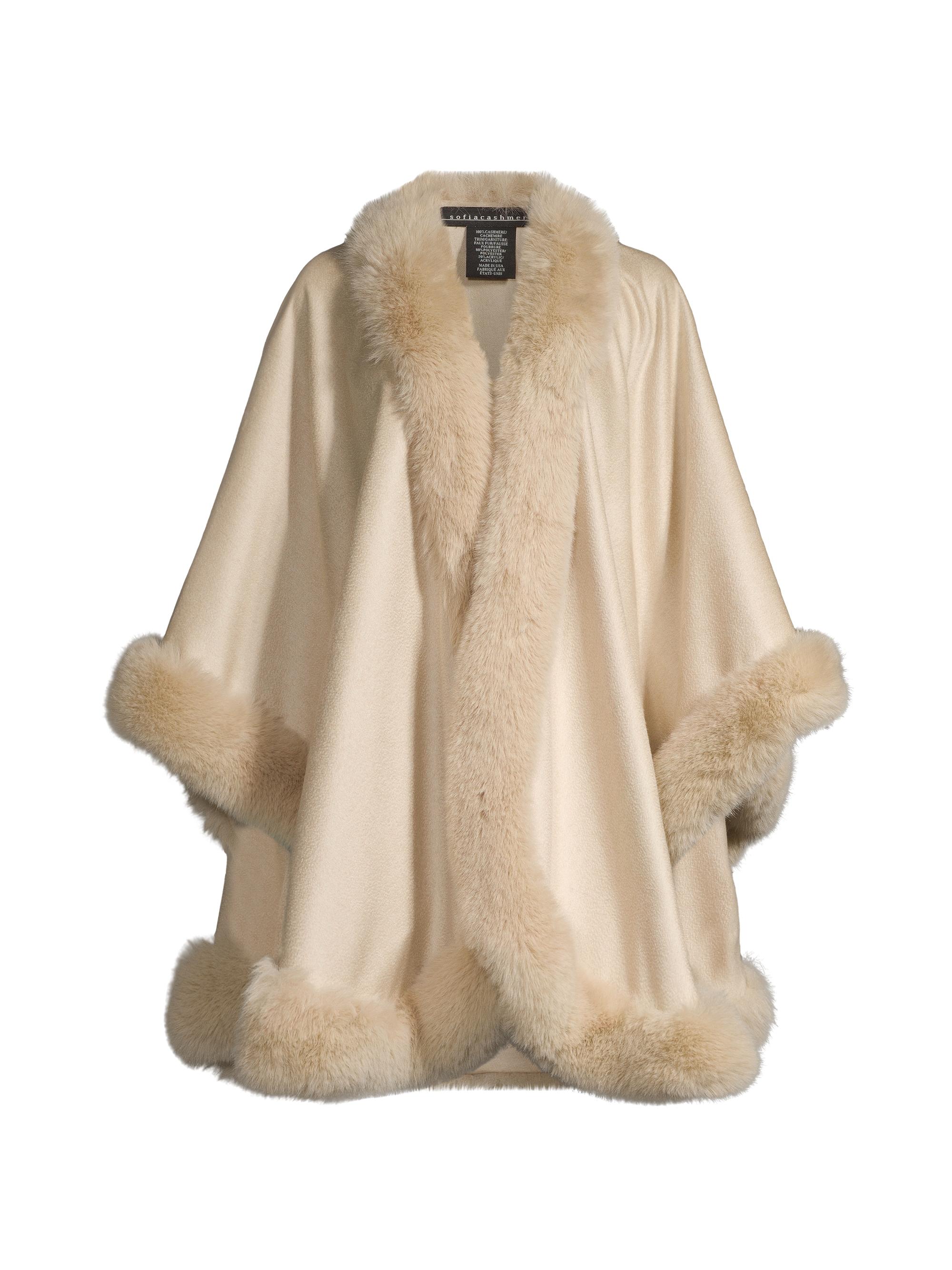 Sofia Cashmere Women's Faux Fur & Cashmere U-Cape - Oat