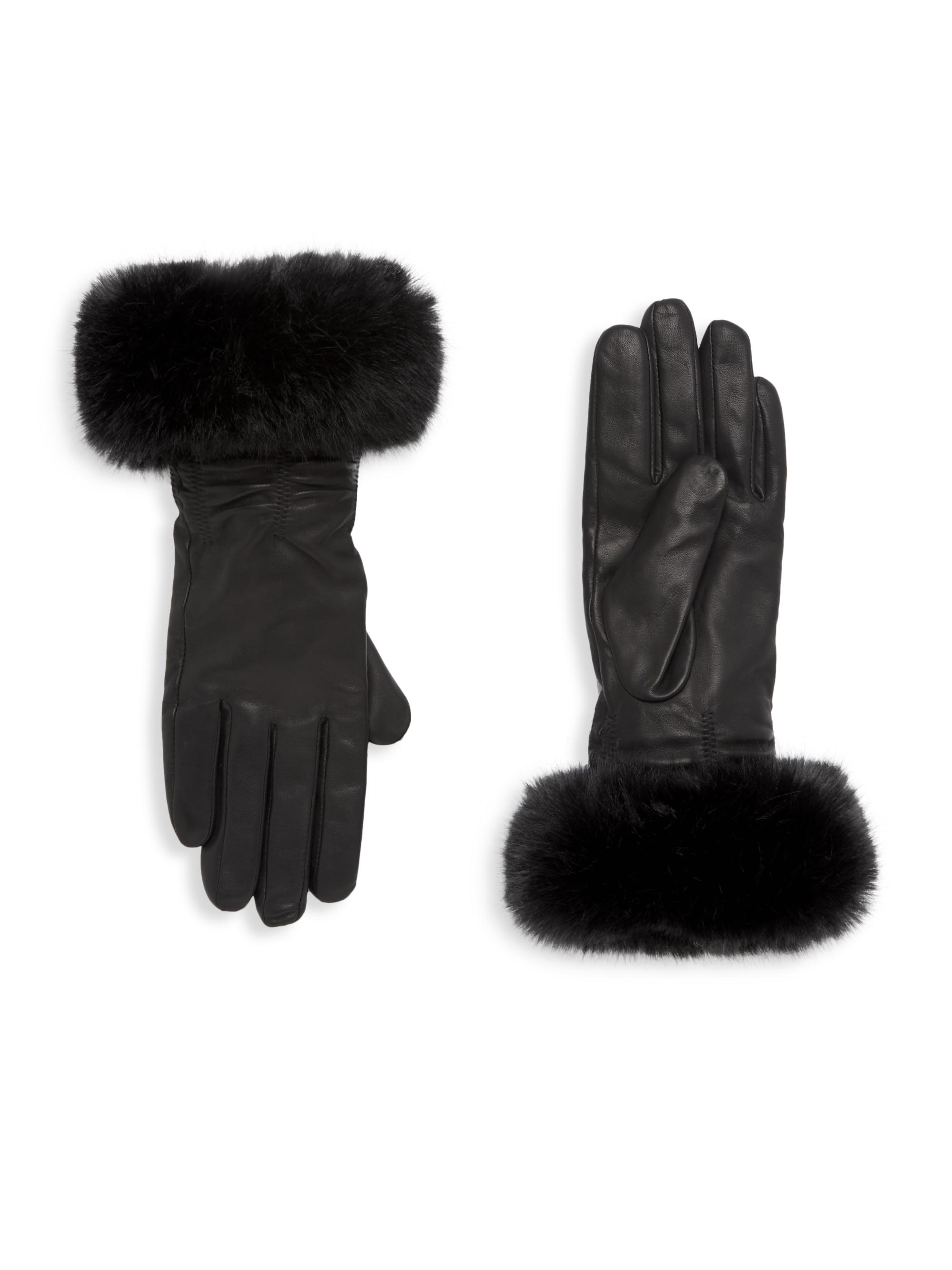 fur trimmed leather gloves