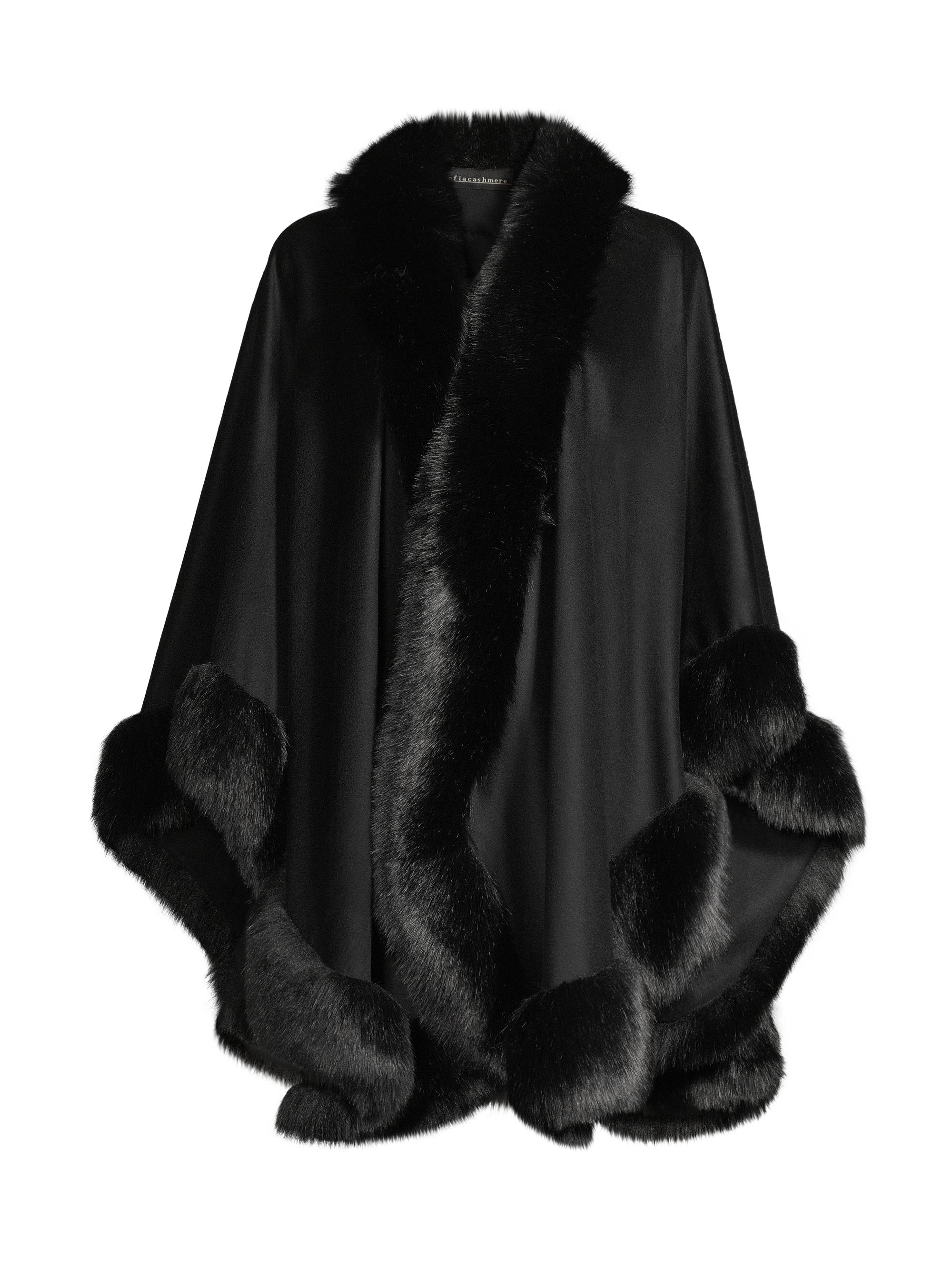 Sofia Cashmere Women's Faux Fur & Cashmere U-Cape - Black