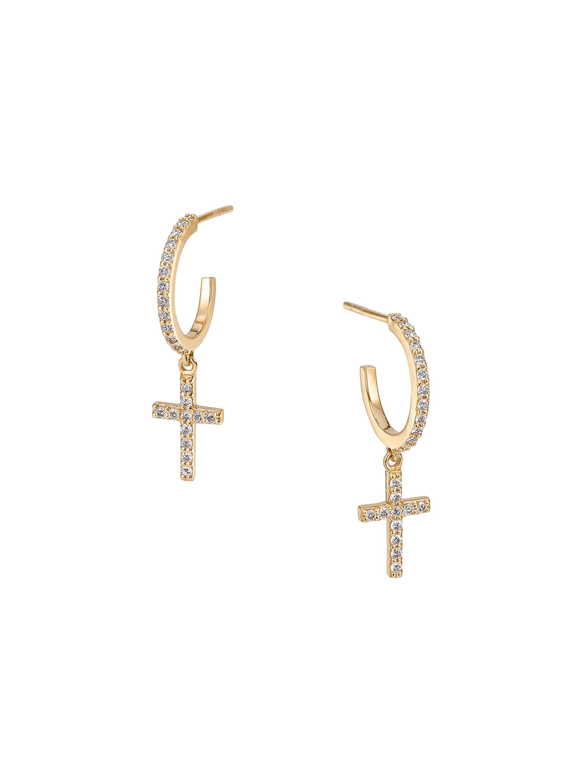 Lana Women's 14K Yellow Gold & 0.36 TCW Diamond Cross Huggie Earrings - Yellow Gold