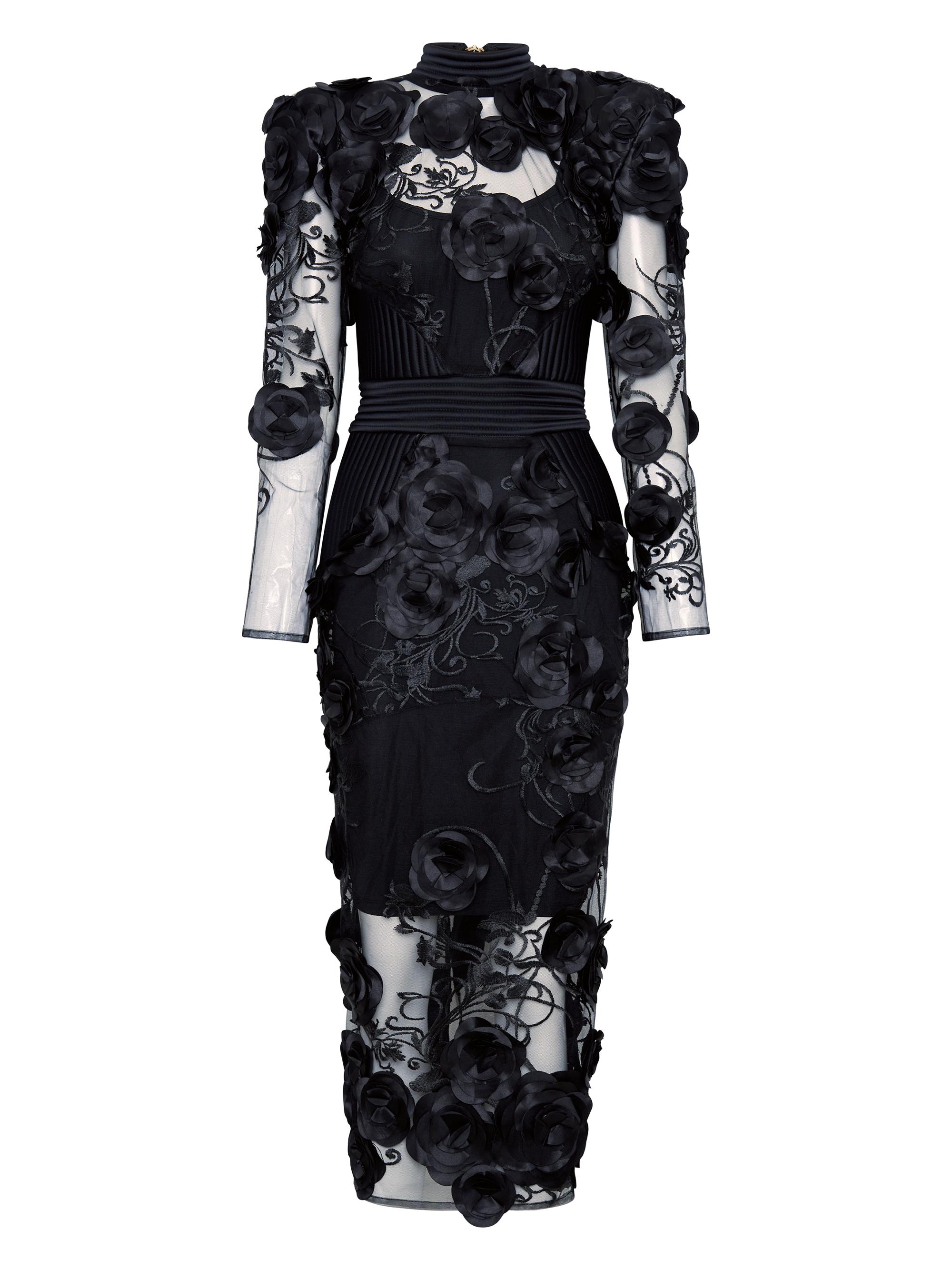 ZHIVAGO Battle Lines Floral-embellished Vendetta Dress - Black