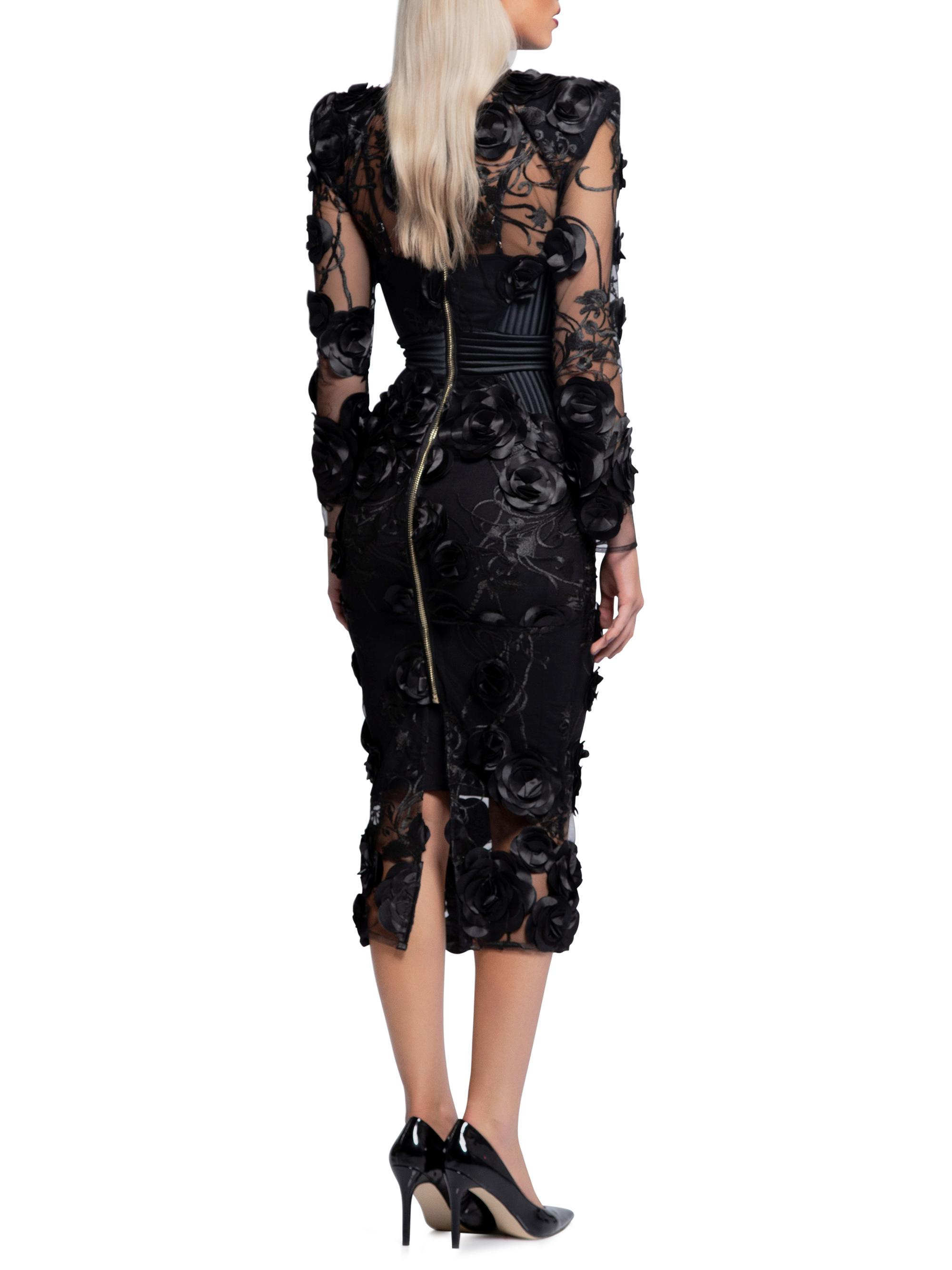 ZHIVAGO Battle Lines Floral-embellished Vendetta Dress - Black