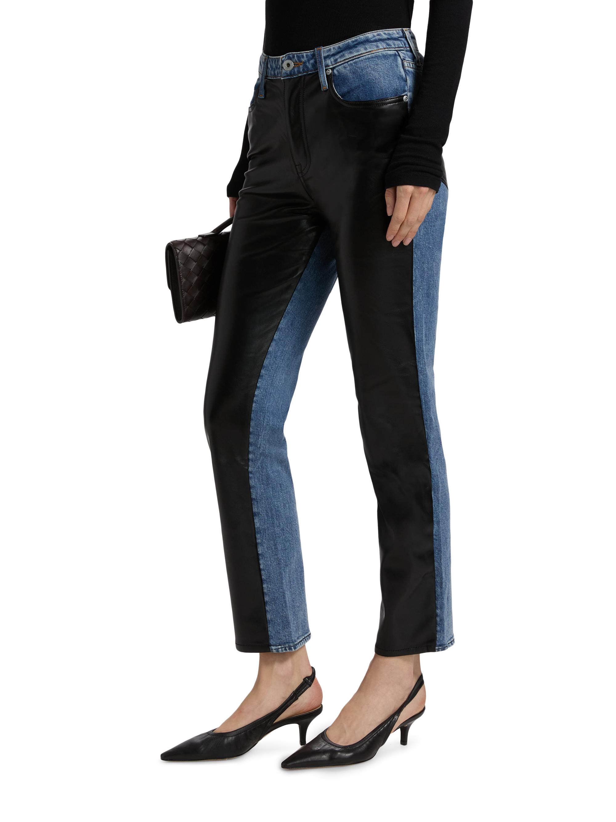 Jonathan Simkhai Standard Women's River Mixed-Media High-Rise Straight-Leg Jeans - Vegan Leather Combo | Thumbnail 4
