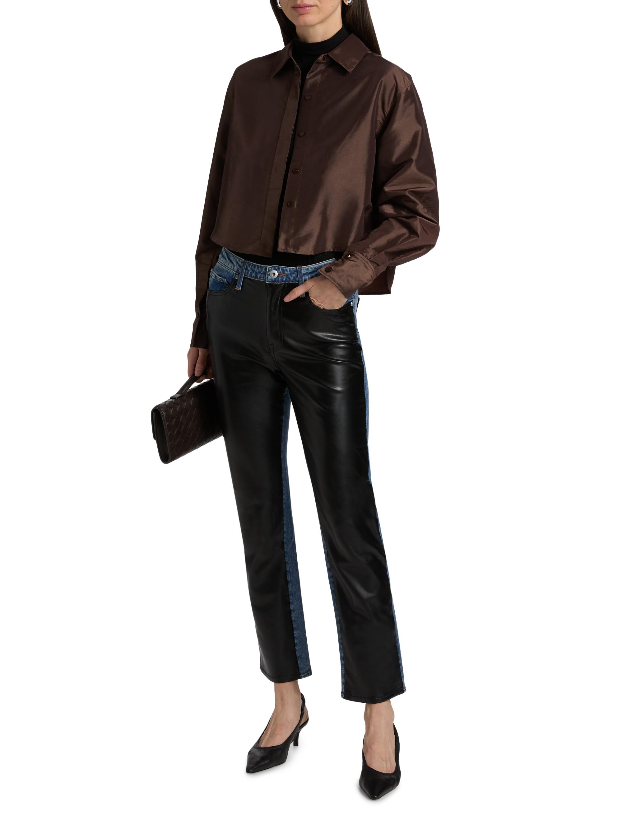 Jonathan Simkhai Standard Women's River Mixed-Media High-Rise Straight-Leg Jeans - Vegan Leather Combo | Thumbnail 2
