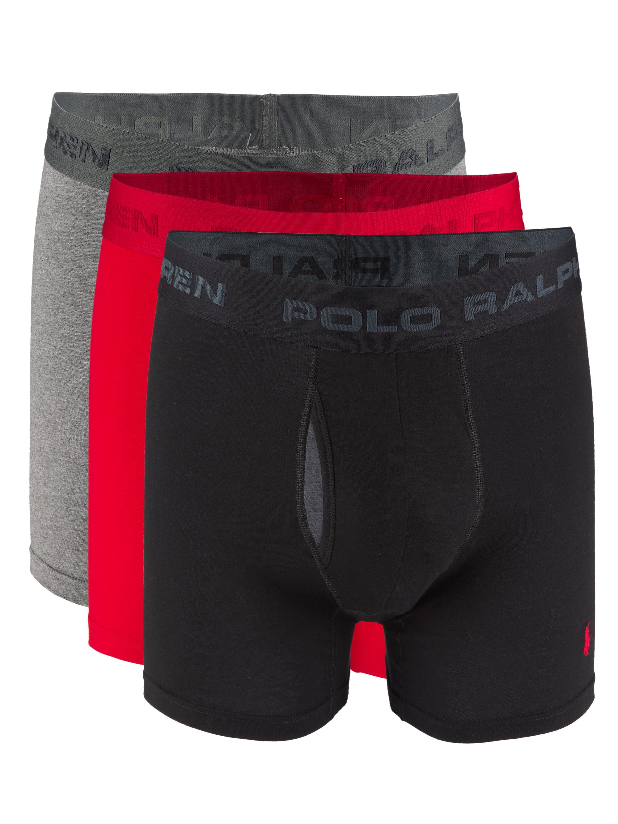 Polo Ralph Lauren Men's Logo Elastic Waistband Boxer Briefs, Pack of 3 - Black Red Grey
