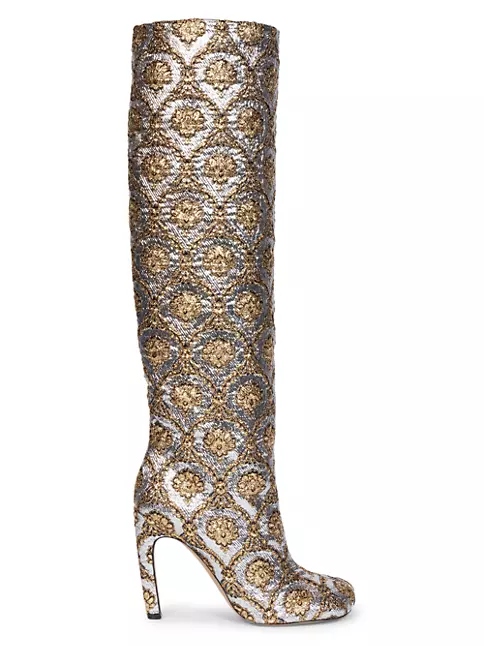 Shop Dries Van Noten Metallic Jacquard Tall Boots | Saks Fifth Avenue