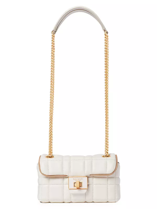 White Leather-Look Twist Lock Shoulder Bag
