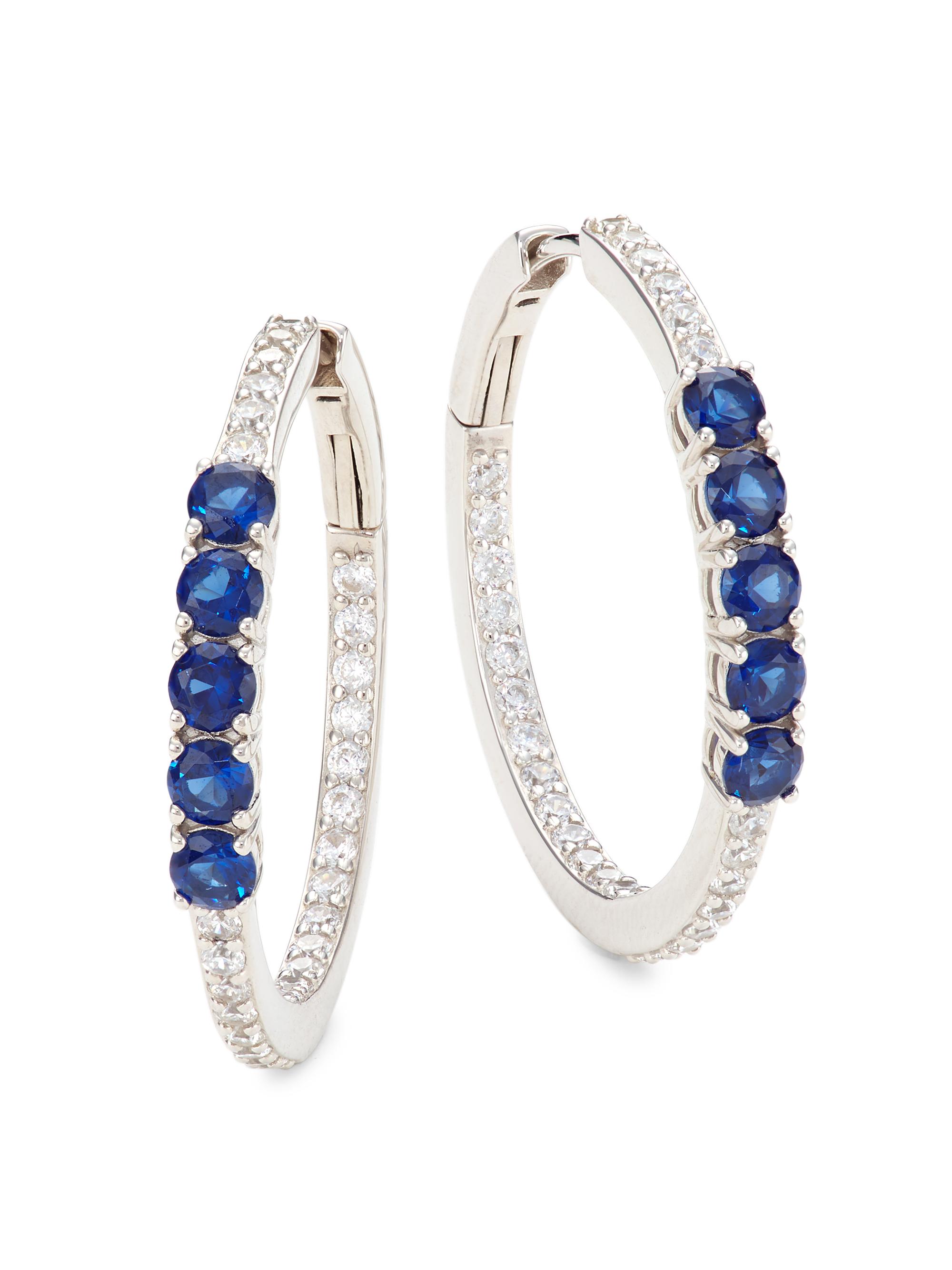 Adriana Orsini Women's Loveall Rhodium-Plated Cubic Zirconia  Hoops - Silver Sapphire