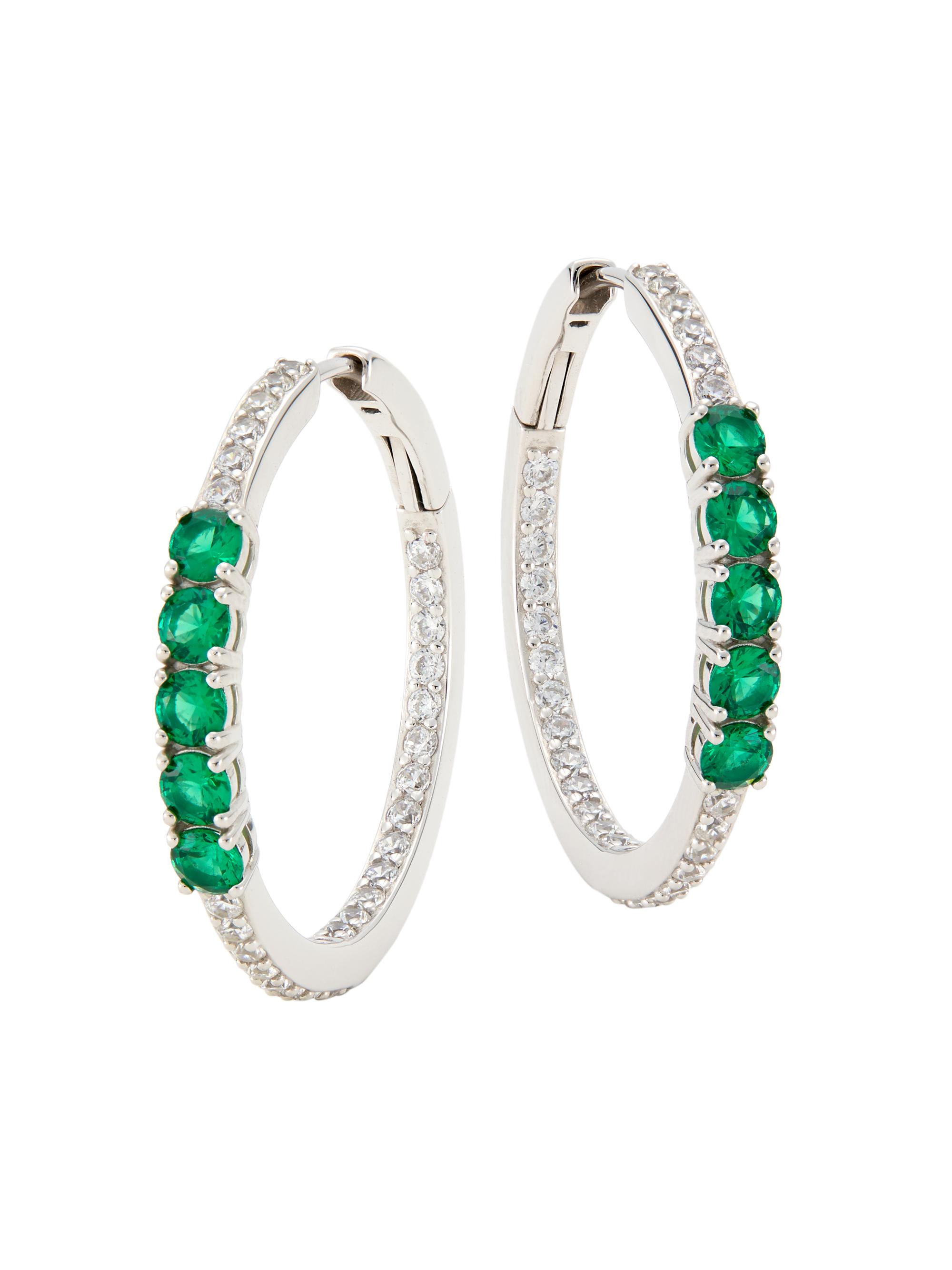 Adriana Orsini Women's Loveall Sterling Silver, Cubic Zirconia, & Faux Emerald  Hoop Earrings - Sterling Silver Emerald