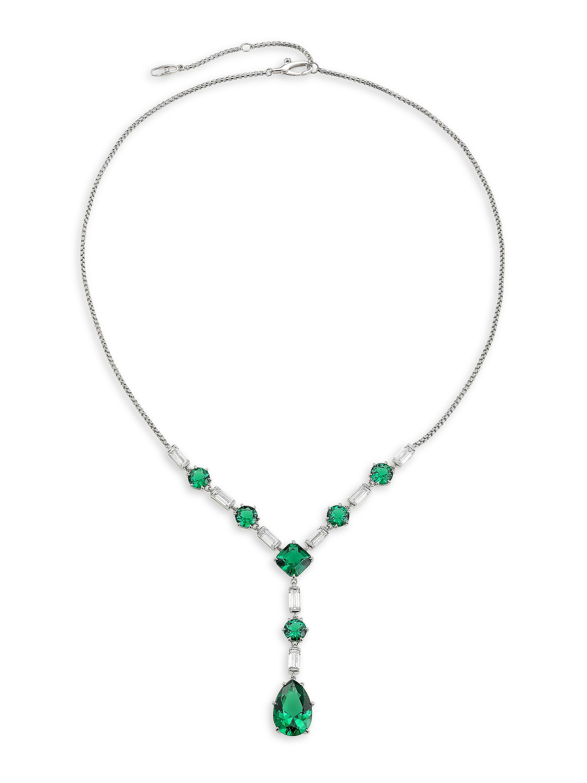 Adriana Orsini Women's Glitz Rhodium-Plated & Cubic Zirconia Y-Necklace - Sterling Silver Emerald