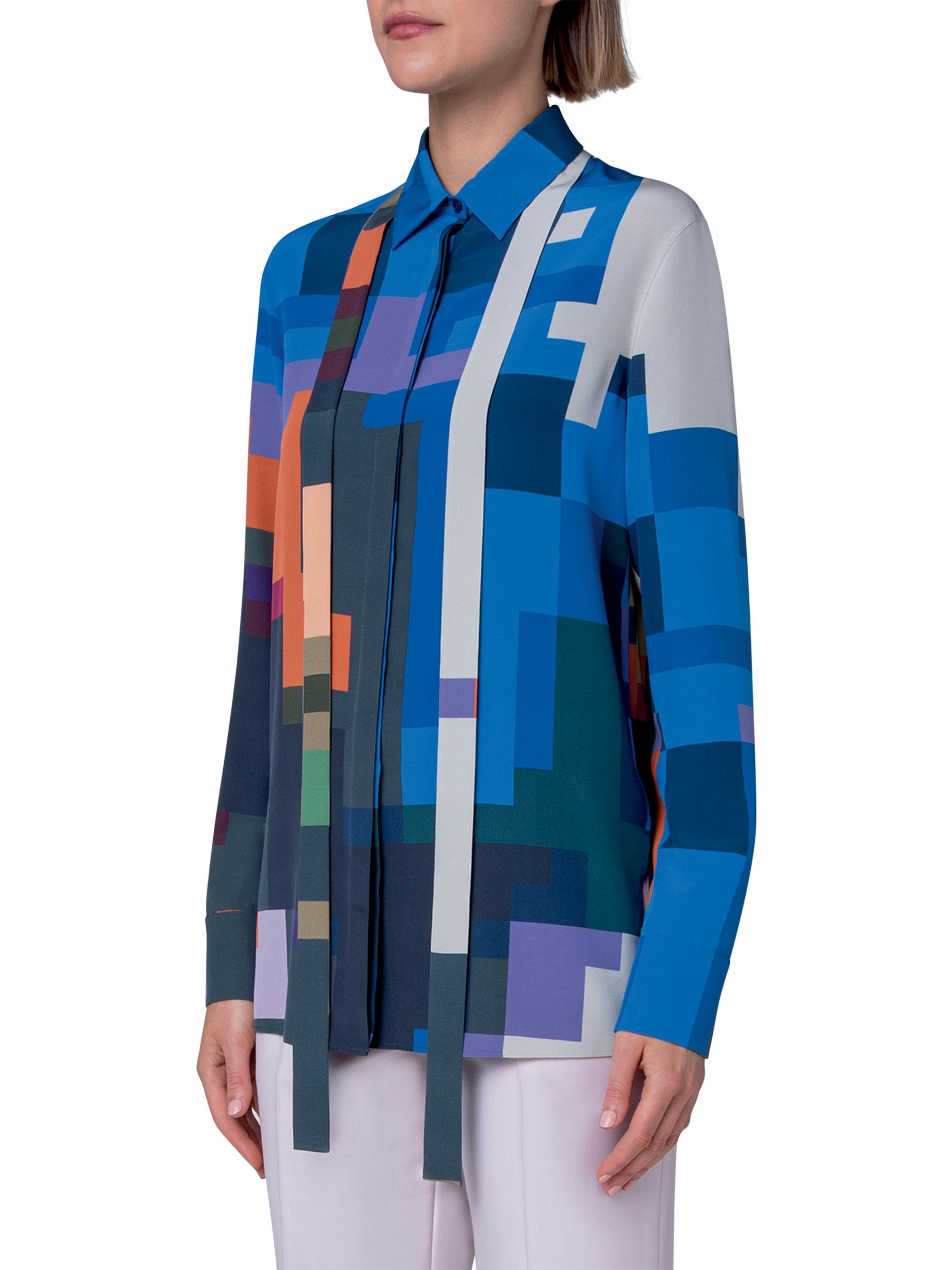 Akris Pixelated Tie-Neck Silk Shirt | Saks Fifth Avenue