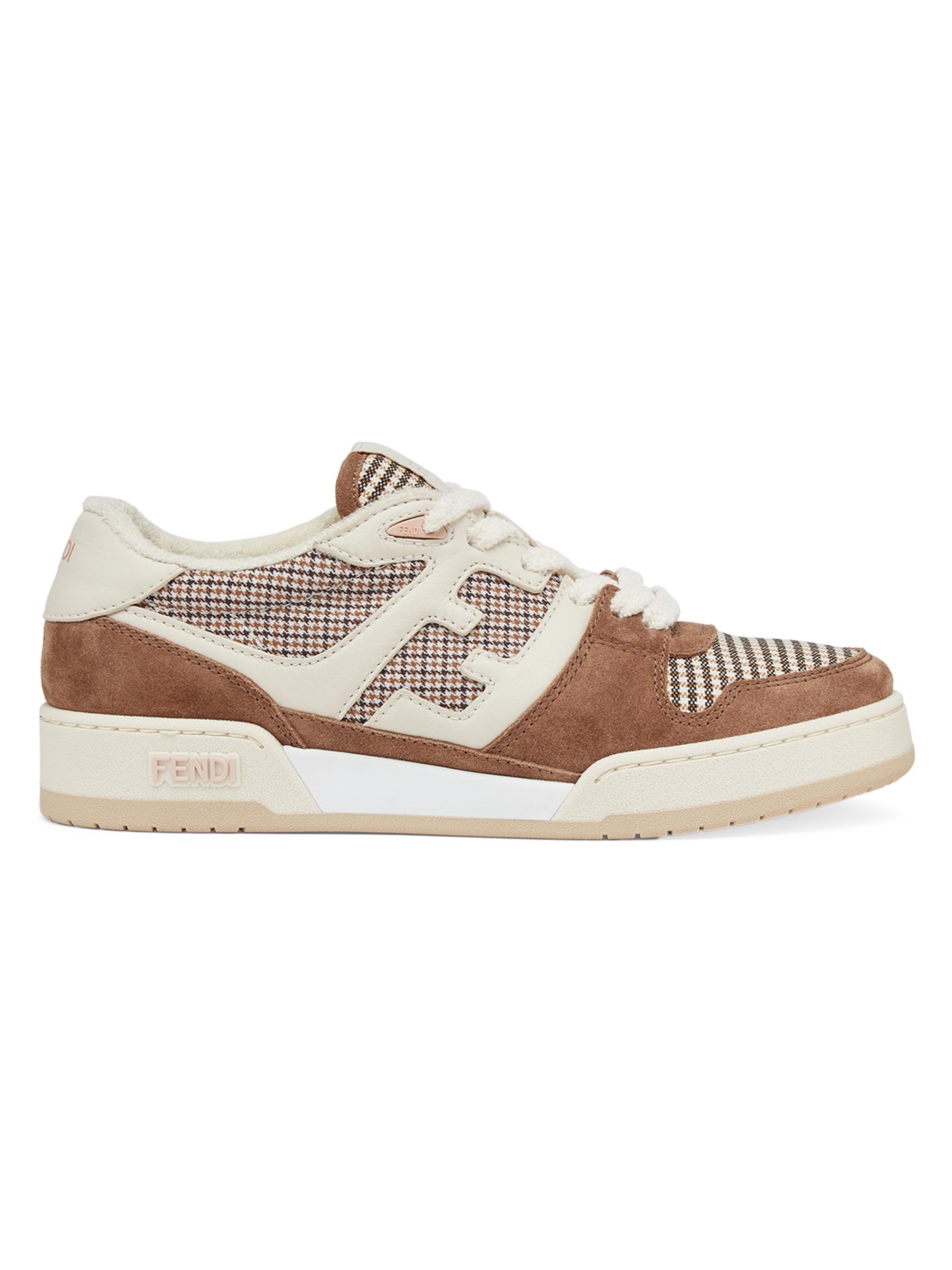 Fendi Women's  Match Houndstooth & Suede Low-Top Sneakers - Brown