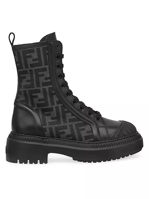 Fendi Monogram FF Logo Embossed Black Leather Boots Size 5 US