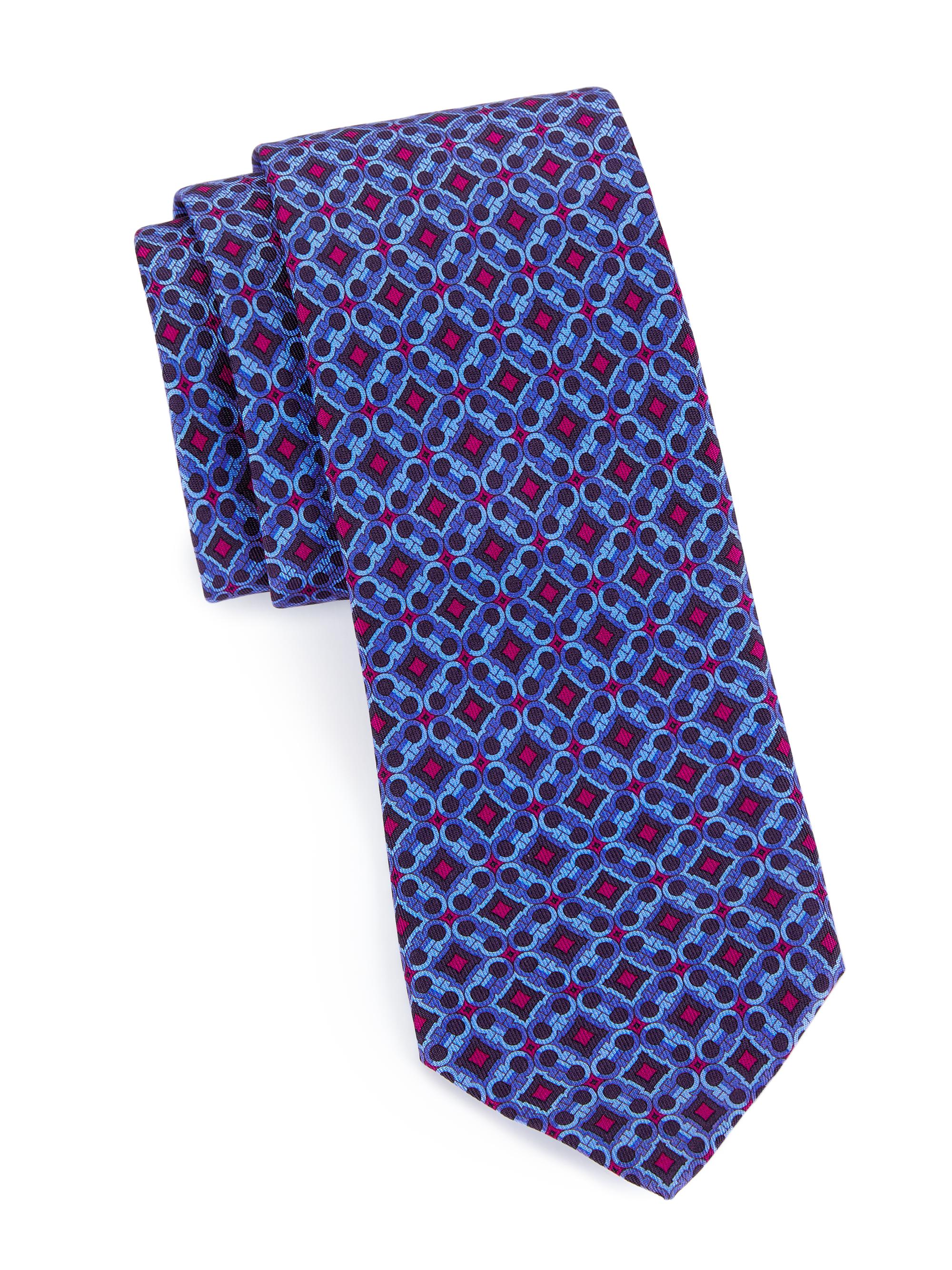 FERRAGAMO Men's Medallion Silk Tie - Blue