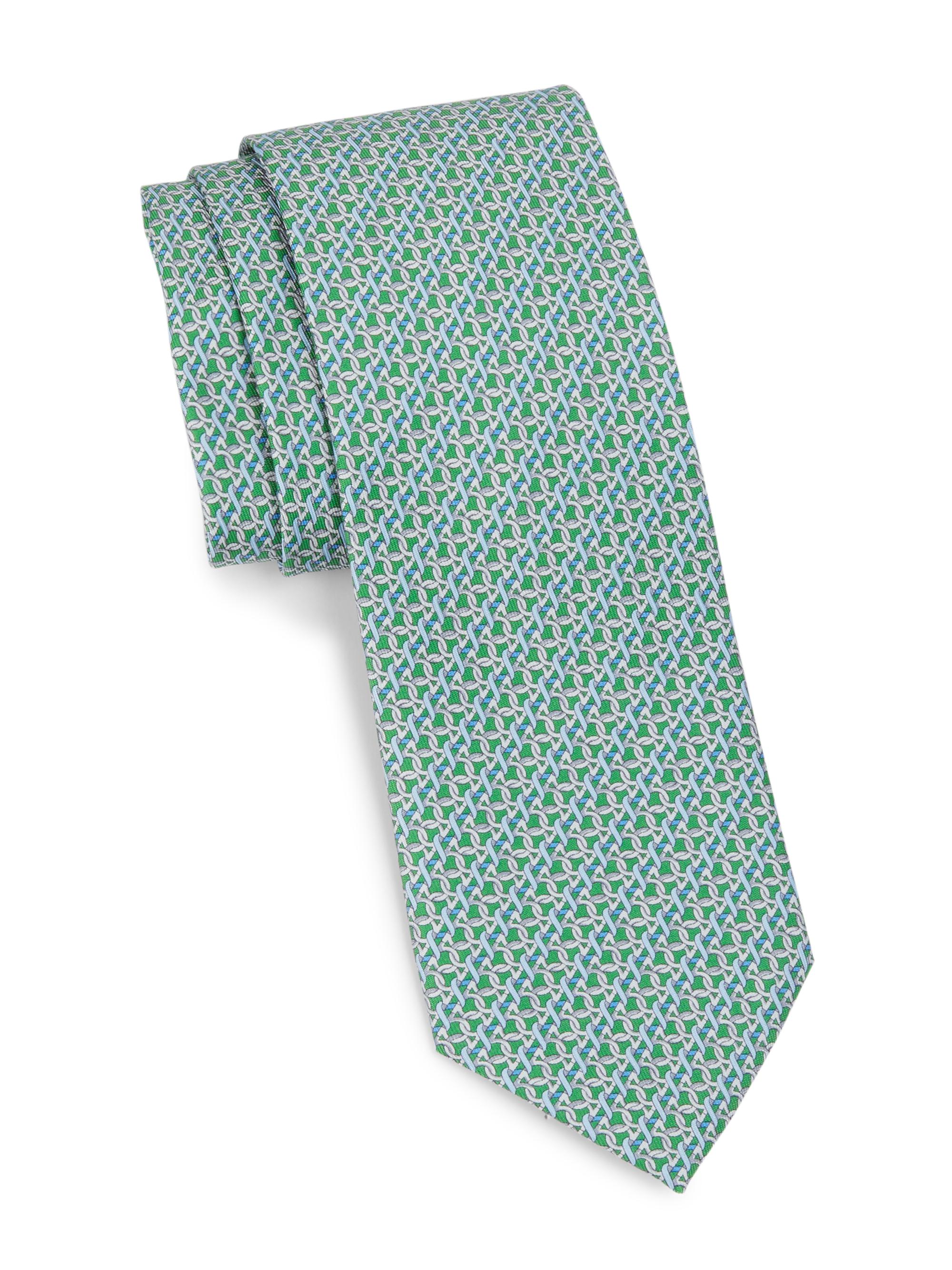 FERRAGAMO Men's Interlocking Gancini Silk Tie - Blue