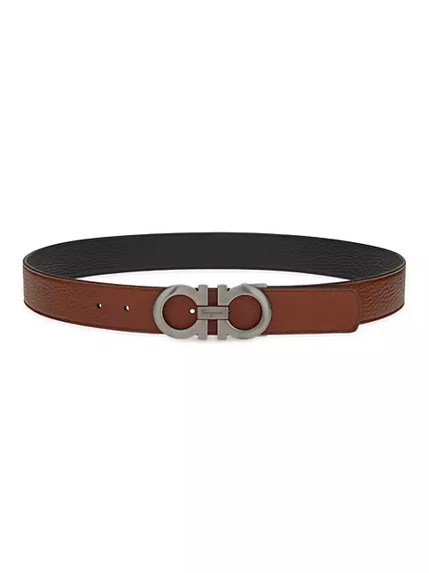 Double Adjustable Gancini Buckle Leather Belt