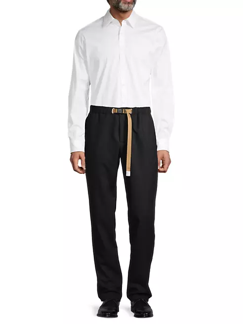 Shop White Sand Slim-Fit Grosgrain Belted Pants | Saks Fifth Avenue
