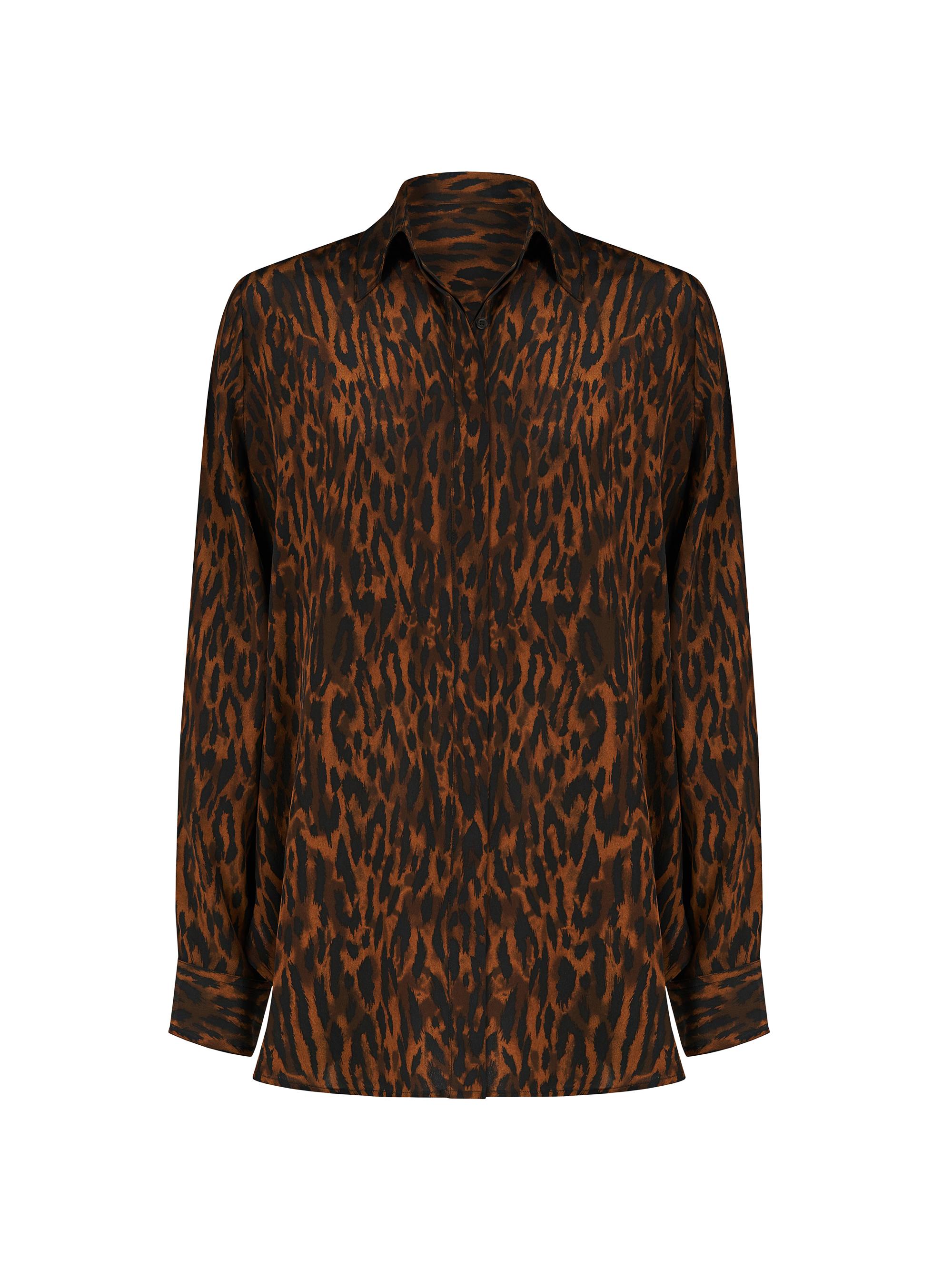 Halston Women's Zora Leopard-Print Crepe de Chine Shirt - Leopard Print